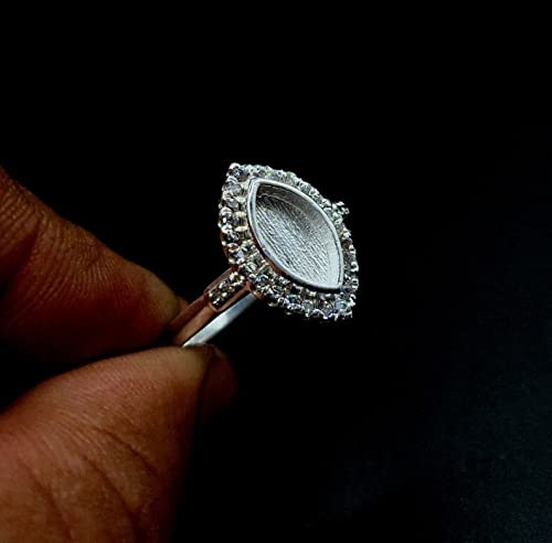 925 Sterling Silver Marquise Shape Ring Bezel Setting 10x5mm with CZ Stone - Handmade Blank Marquise Ring Setting for Engagement, Wedding, and Jewelry Making - Perfect for DIY Custom Rings