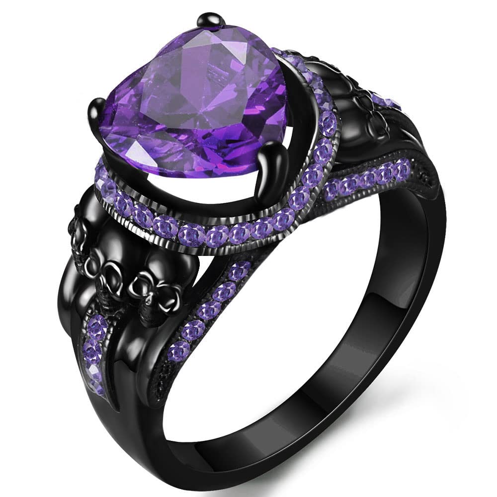 Gothic Jewelry Black Skull Rings for Women - Punk Biker Rings, Vampire Halloween Accessories, Unique Gothic Engagement Rings - Perfect for Halloween Gifts, Costume Parties, Dark Aesthetic Fashion