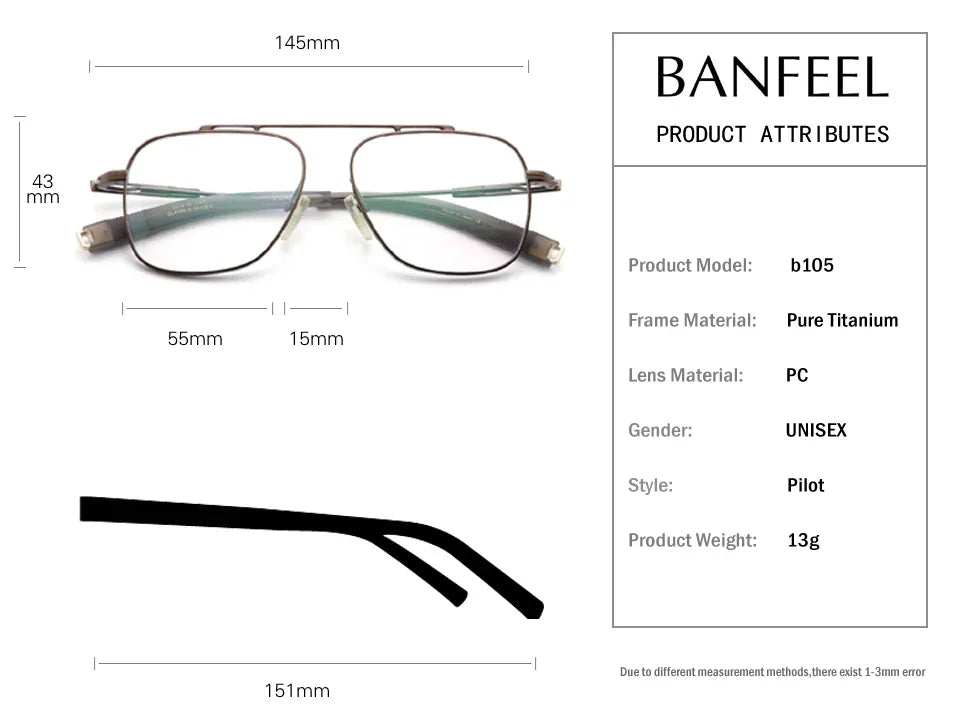 Aror Unisex Full Rim Square Brow Line Titanium Eyeglasses Frame 494105 - Lightweight Durable Glasses for Work, Reading & Fashion