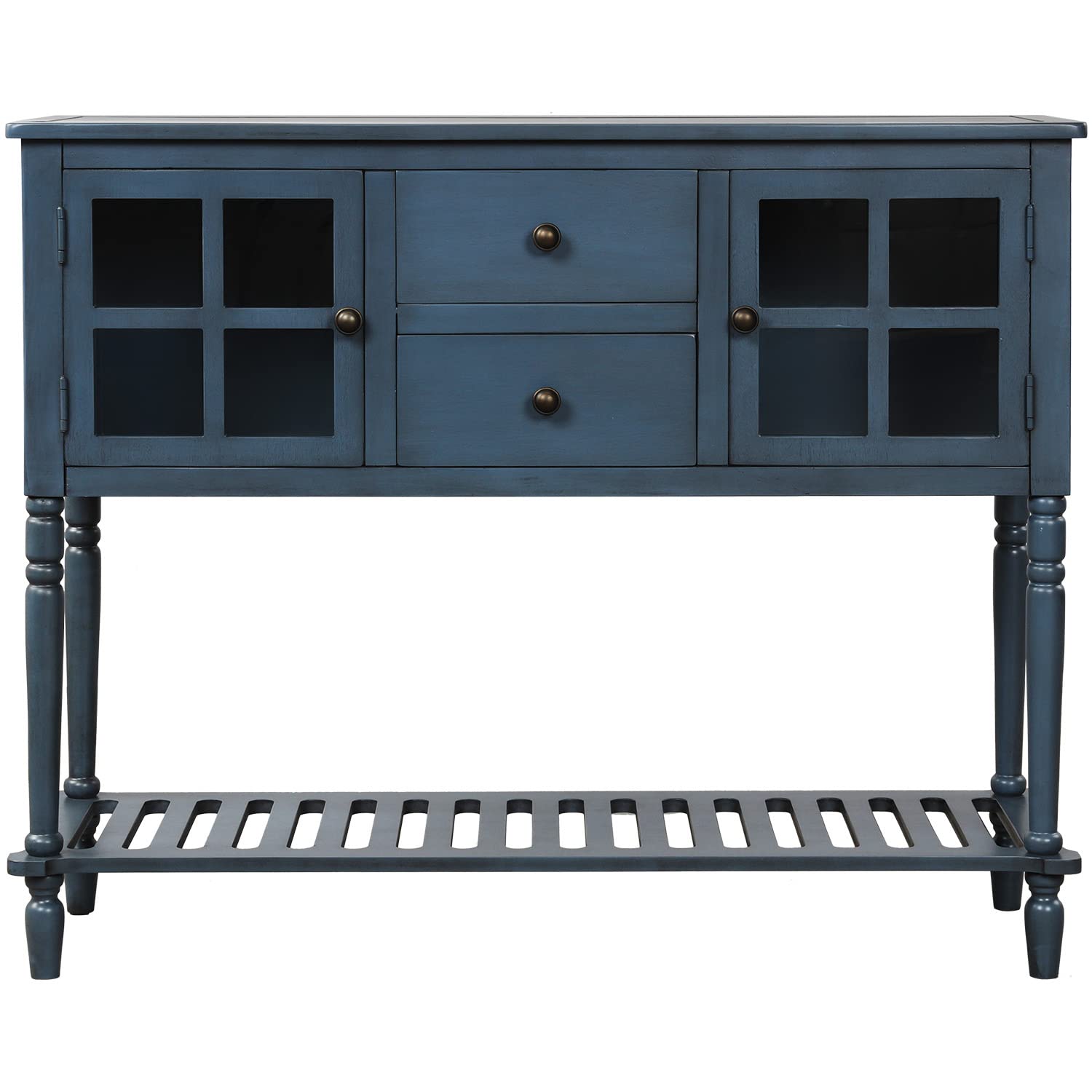 Antique Navy Accent Storage Cabinet with 2 Drawers & Bottom Shelf - Wooden Legs Sideboard Console Table for Living Room, Bedroom | Perfect as Sofa Table, End Table, or Entryway Storage Furniture