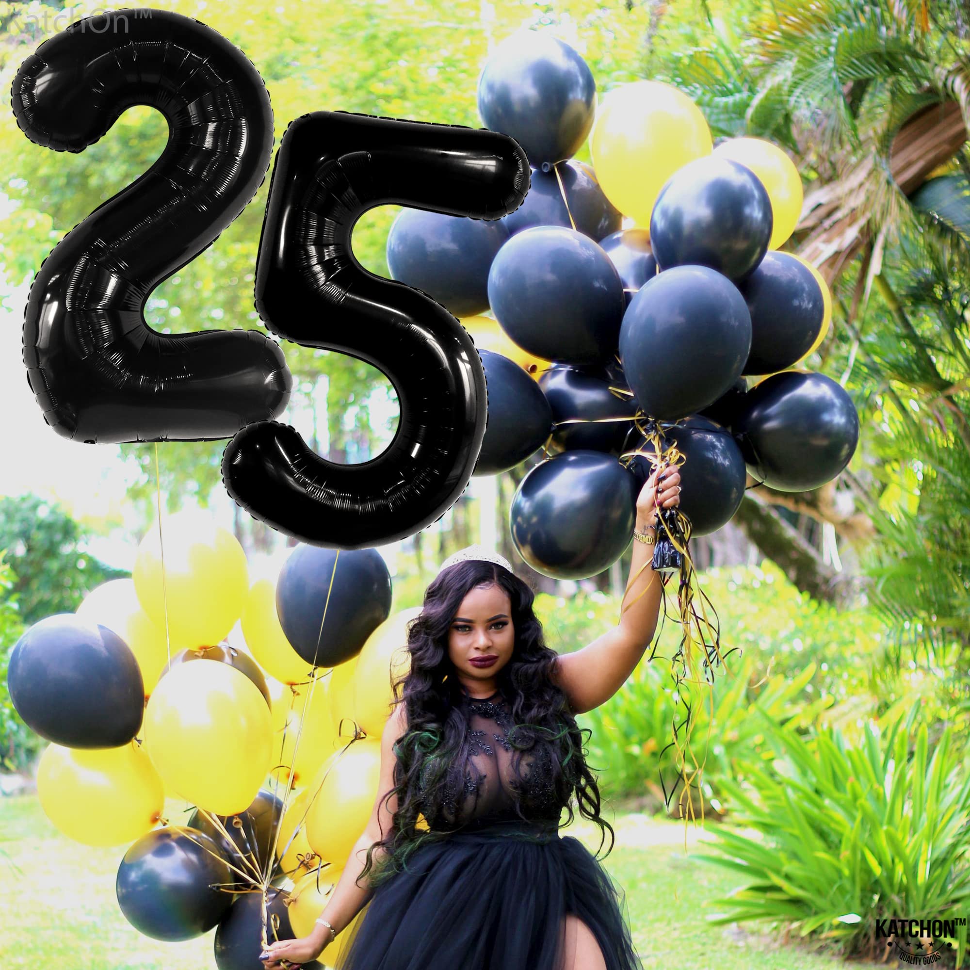 KatchOn 40 Inch Black 25 Balloon Numbers - Large Foil Birthday Balloons for 25th Anniversary Party Decorations - Perfect for Women & Men's Milestone Celebration - Great for Birthday Parties, Photo Backdrops & Anniversary Events