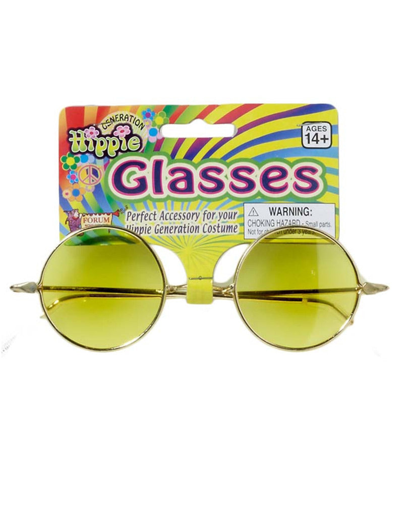 Retro 60s Yellow Hippie Sunglasses - Vintage Round Frame UV Protection for Music Festivals & Costume Parties
