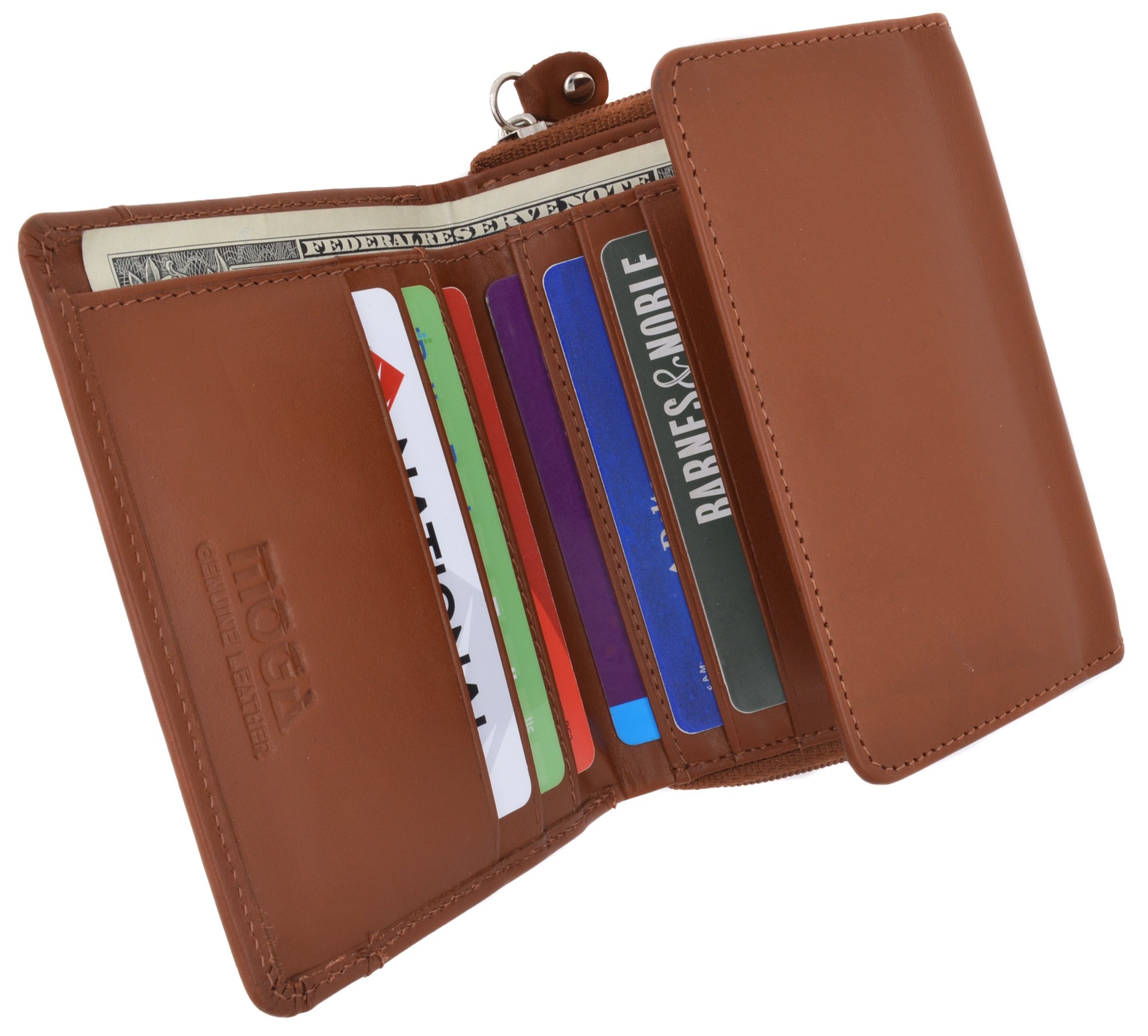 Genuine Leather Women's Trifold ID Card Holder Wallet with Zippered Compartment - Stylish & Compact RFID Blocking Wallet for Credit Cards, Cash & IDs - Perfect for Work, Travel & Everyday Use