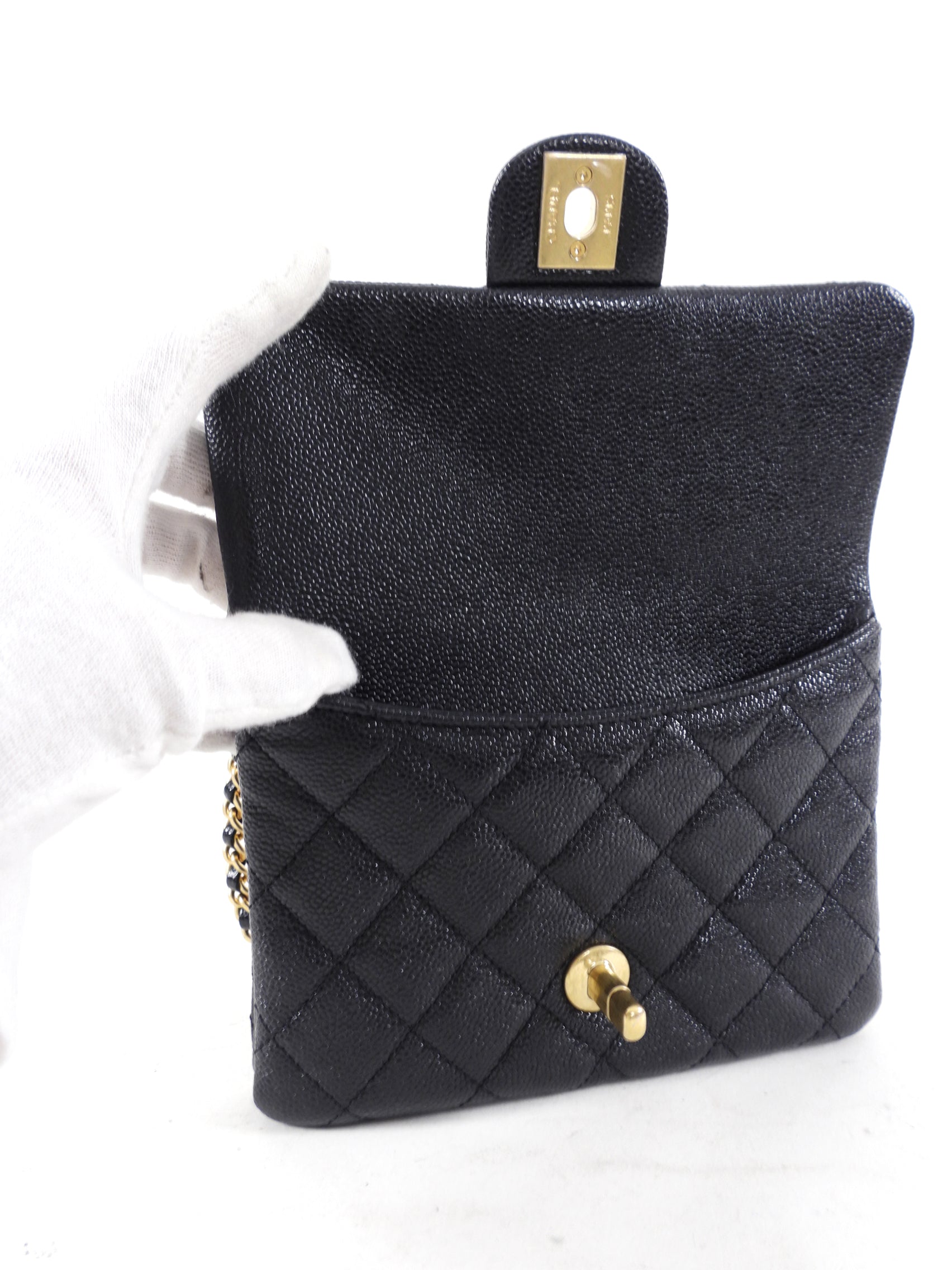 Chanel 22S Black Caviar Gold Logo Chain Belt Bag - Luxury Crossbody Purse for Women, Perfect for Date Night & Evening Events