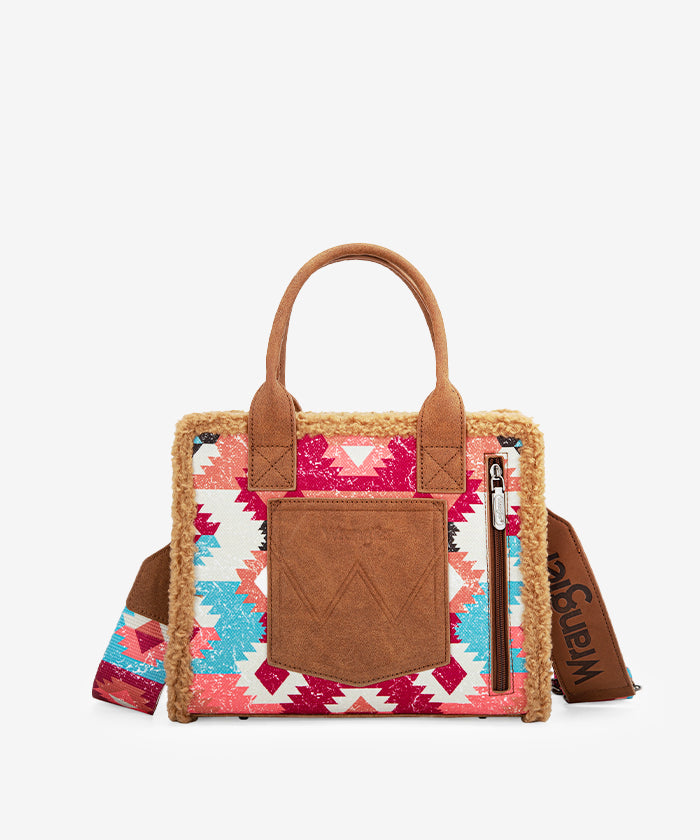 Wrangler Aztec Sherpa Trim Crossbody Purse Set for Women - Stylish Boho Shoulder Bag with Fringe Detail - Perfect for Casual Outings, Music Festivals & Travel Accessories