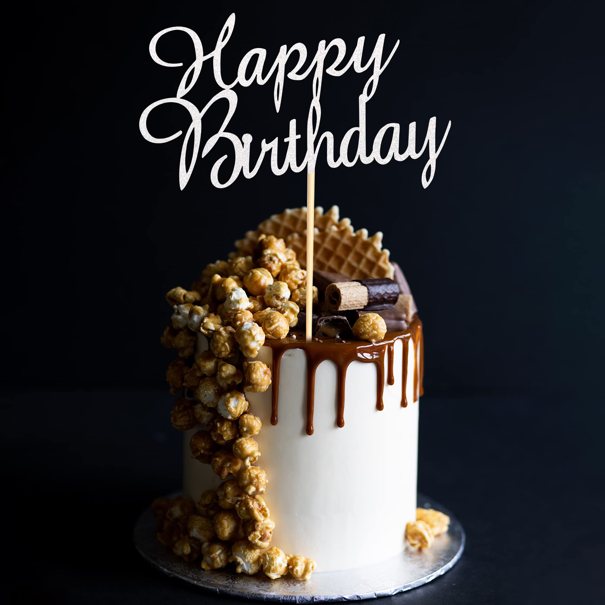 Happy Birthday Cake Topper Set - Silver Glitter Cake Decorations for Kids & Adults | Perfect for Birthday Parties, Baby Showers & Special Celebrations