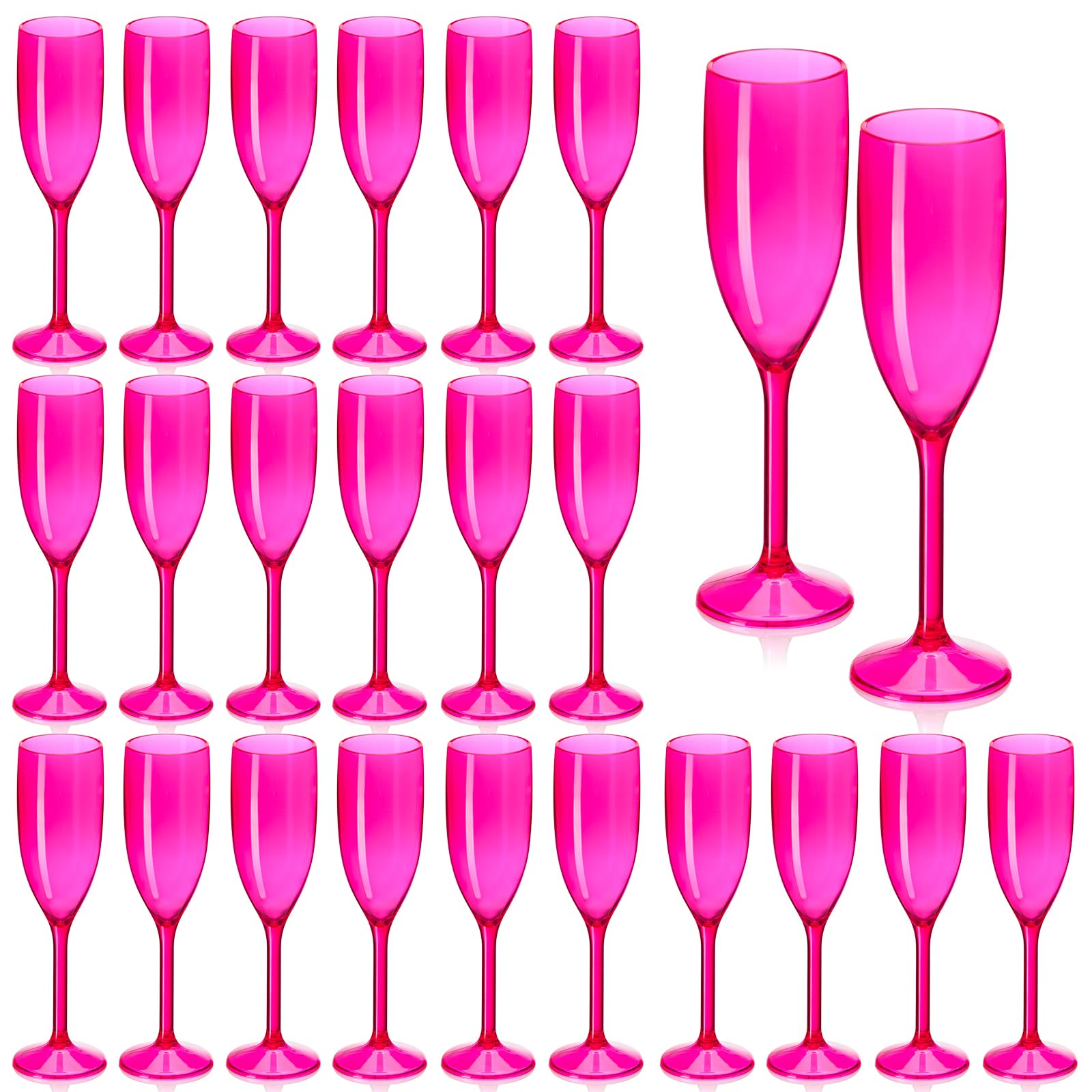 Elegant Acrylic Champagne Flutes - Unbreakable Plastic Champagne Glasses for Wedding Toasts, Bridal Showers & Bachelorette Parties (Set of 24, Hot Pink) - Perfect for Celebrations, Receptions & Special Events