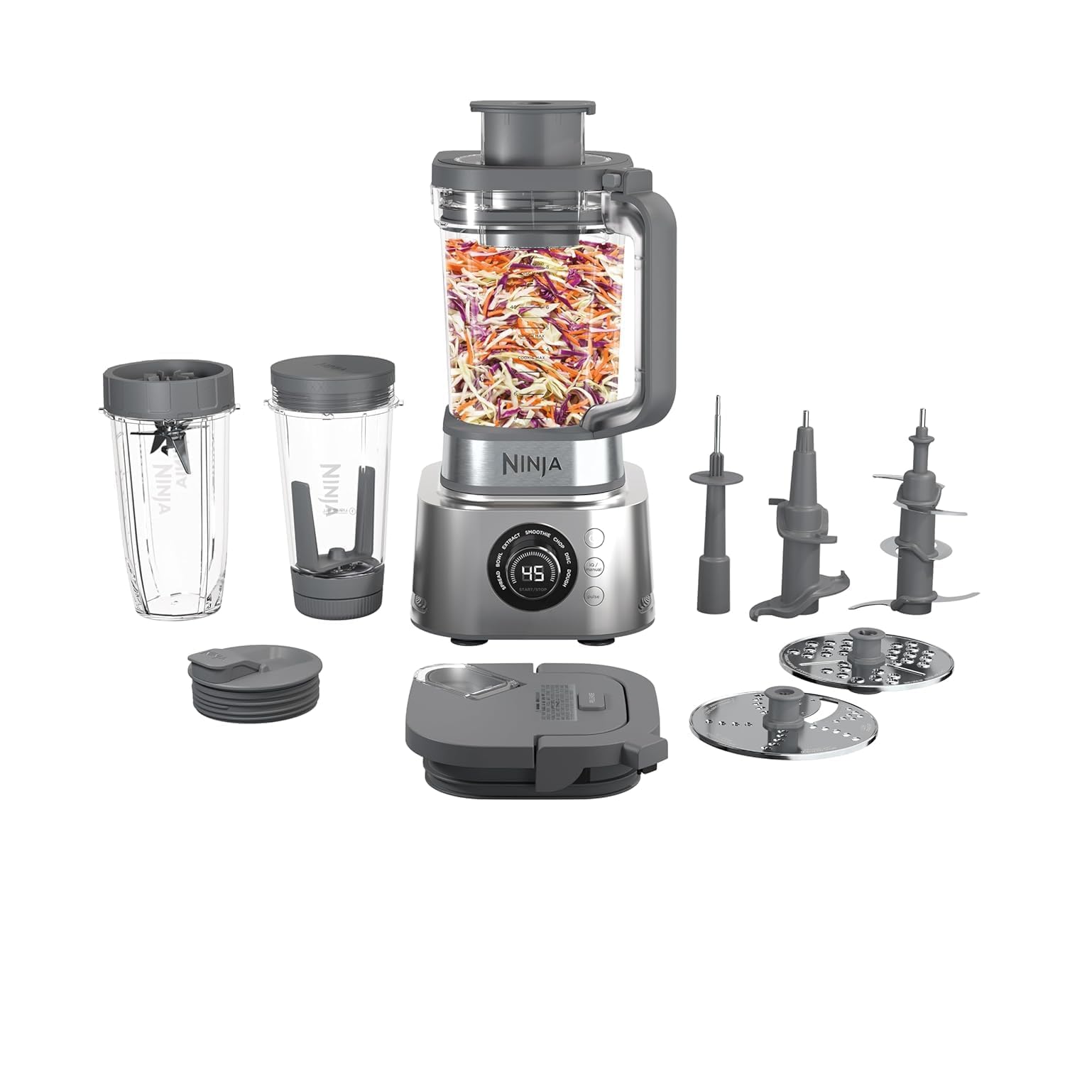 Ninja Foodi Power Blender and Food Processor Combo - 6-in-1 Kitchen Blender for Smoothies, Shakes, Bowls & Spreads with 72oz Glass Pitcher & To-Go Cups - Perfect for Home, Office & Gym Use (Silver, Model SS401)