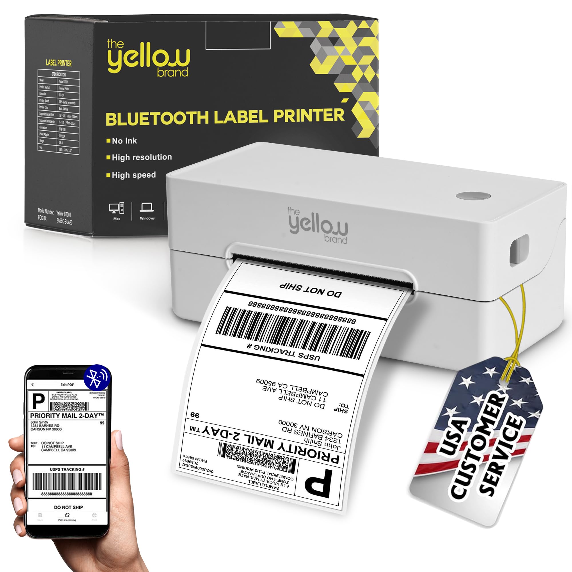 Bluetooth Thermal Label Printer 4x6 - Wireless Shipping Label Printer for iPhone, Android, Windows, Mac - Compatible with Amazon, eBay, UPS, USPS - Perfect for Home Office, Small Business & E-commerce Sellers (White)