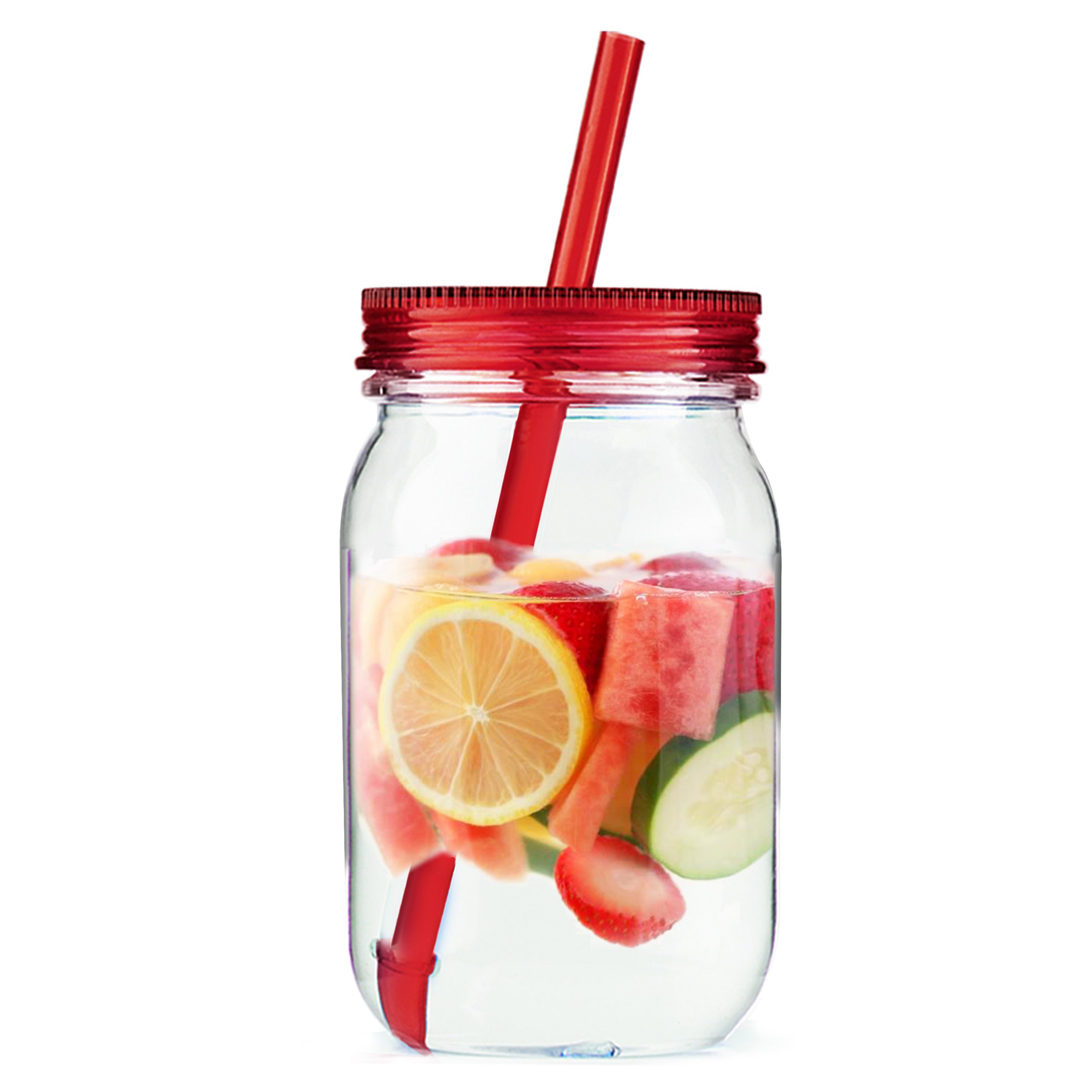 BPA-Free Tritan Plastic Mason Jar with Lid - 32 oz Leak Proof Drinking Cup for Smoothies, Iced Coffee & Water - Perfect for Home, Office & Outdoor Use - Red