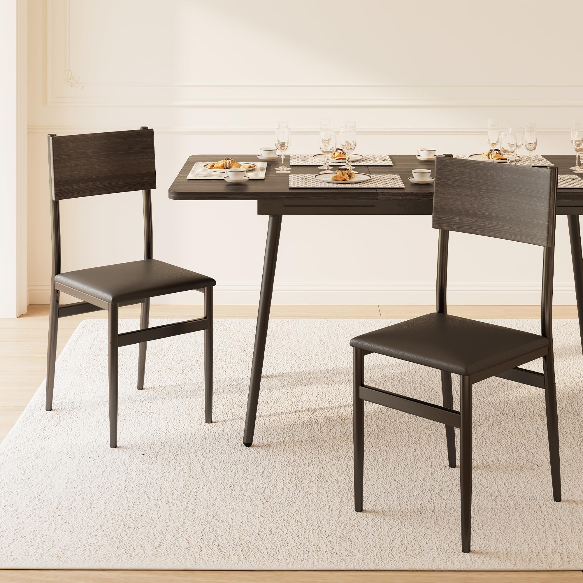 Ahomly 7-Piece Extendable Dining Table Set with 6 Padded Chairs, 63