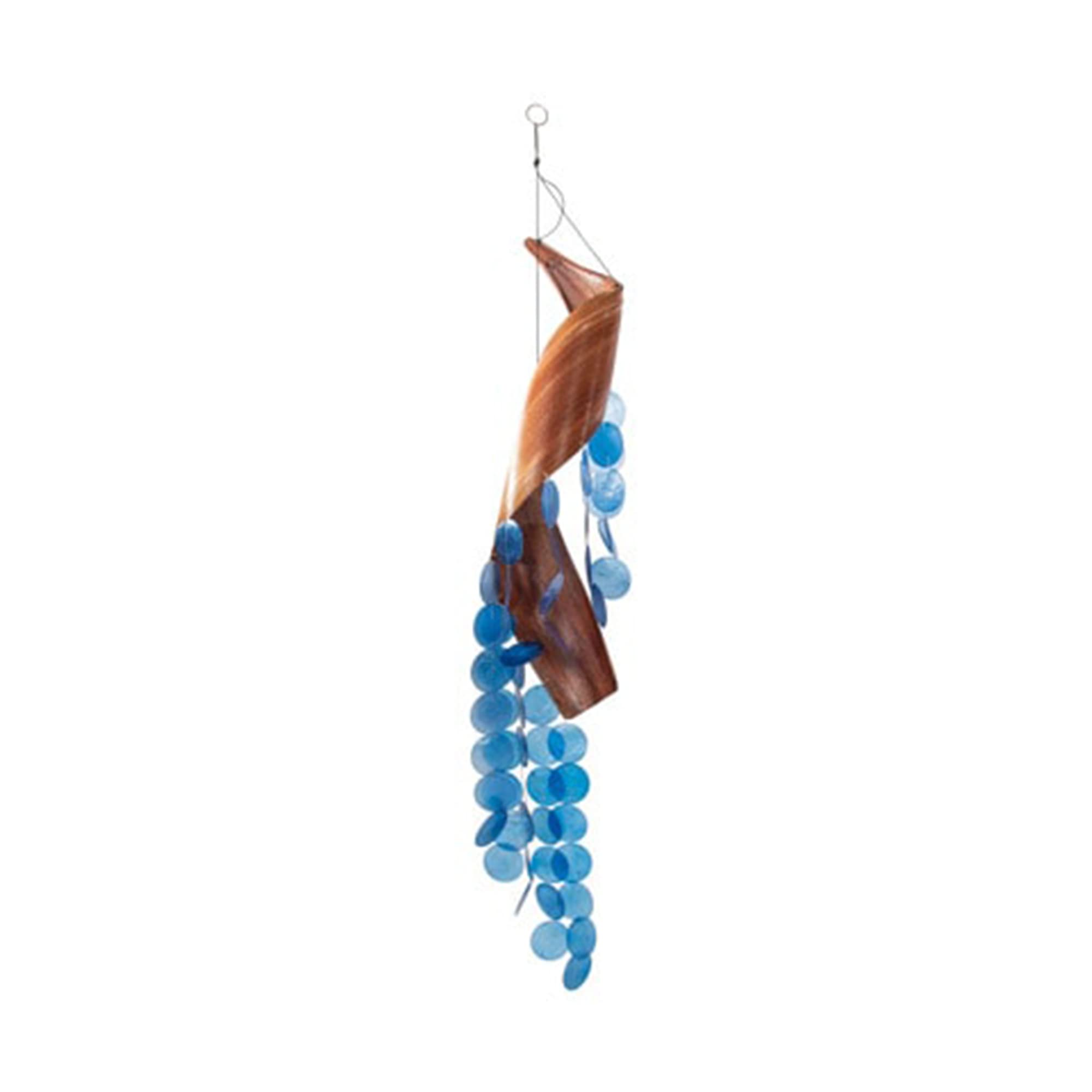 Blue Capiz Shell & Leaf Wind Chime - Elegant Feng Shui Home Decor for Garden, Patio & Indoor Spaces | Creates Soothing Sounds & Peaceful Atmosphere for Relaxation & Meditation