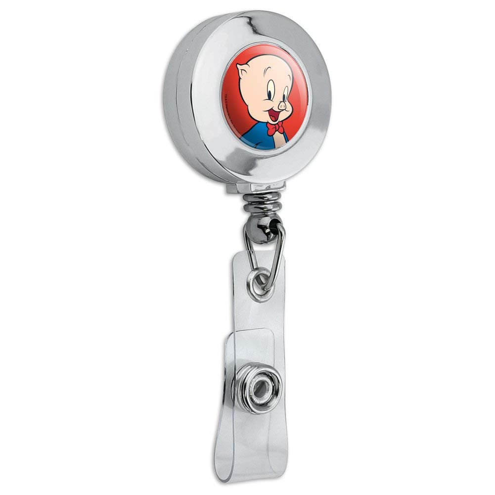Looney Tunes Porky Pig Retractable Badge Reel - Chrome ID Card Holder Clip for Work, Security, and Convention Badges