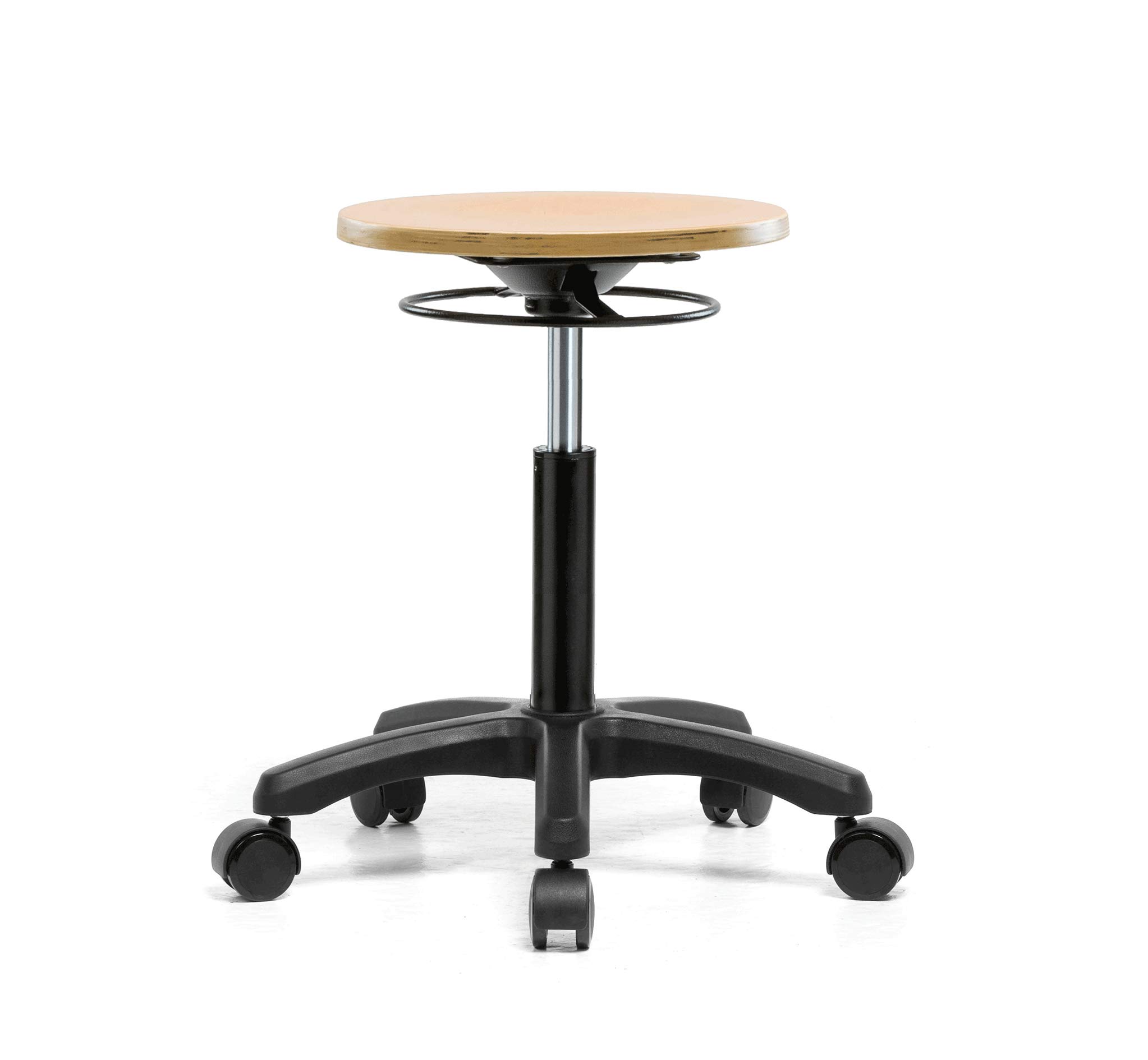 Adjustable Perch Wood Rolling Stool with Pneumatic Lift & Wheels - Perfect for Hardwood & Tile Floors - Ideal for Standing Desks, Office Work & Kitchen Counter Use