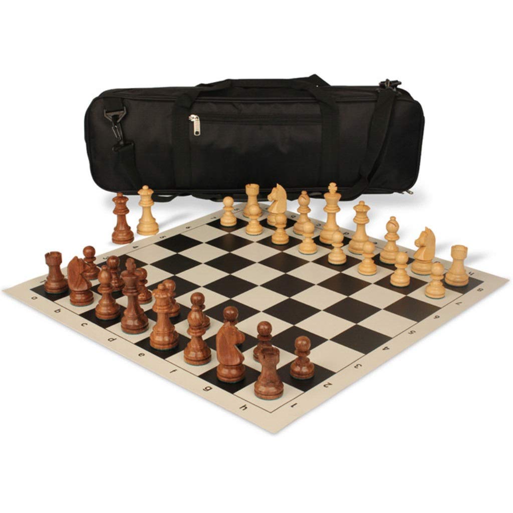 WPBOY Professional Tournament Chess Set - Solid Wood Chess Pieces with Leather Chess Board & Travel Backpack - Portable for Travel, Office, and Home Games (Black)
