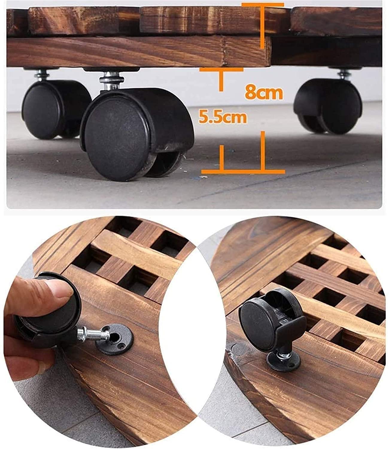 **Heavy Duty 360 Degree Rotating Plant Caddy with Wheels - 35x35cm Square Wooden Stand for Outdoor Flower Pots, Planters & Garden Decor - Perfect for Patio, Deck & Indoor Plant Mobility**