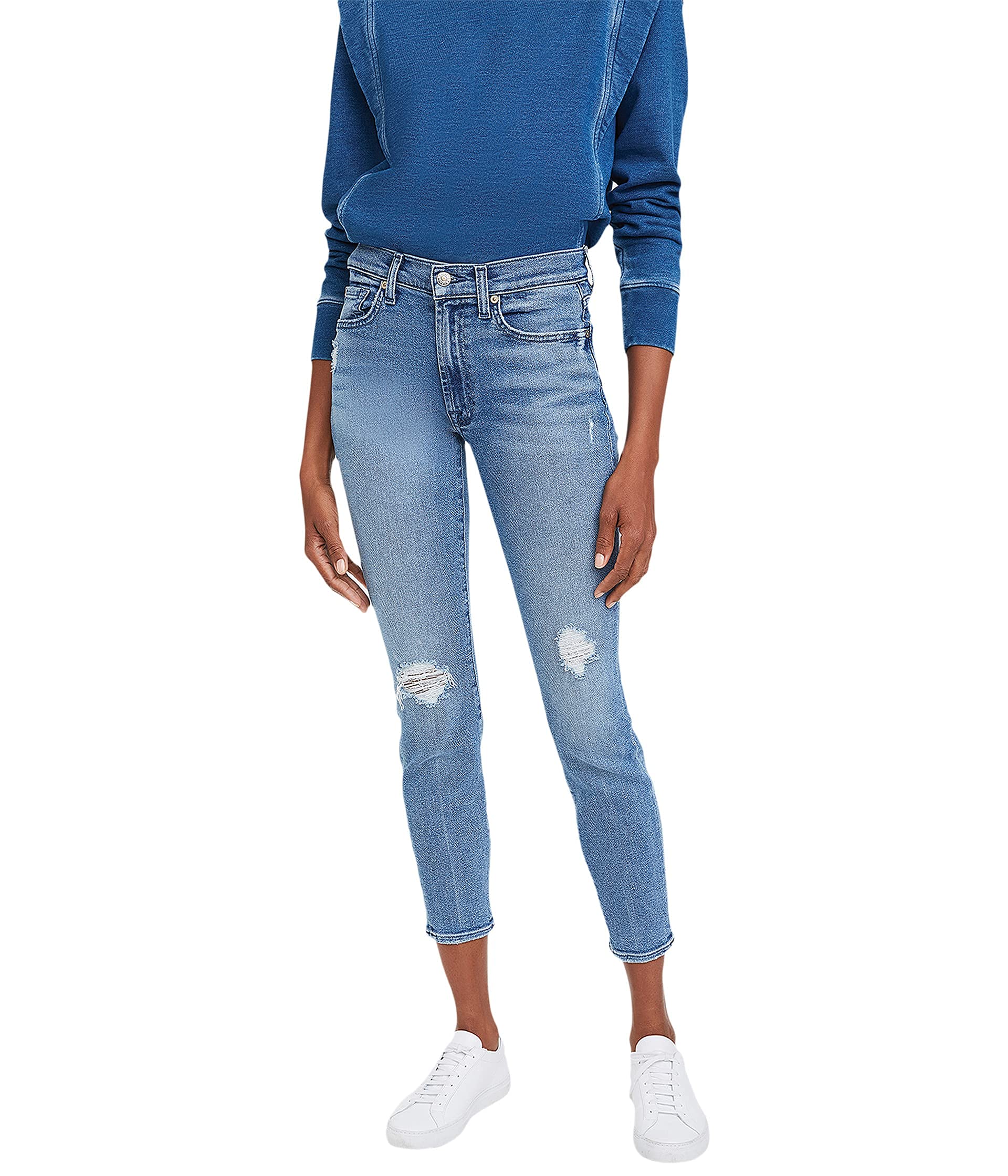 7 For All Mankind Women's High Waist Ankle Skinny Jeans - Stretch Denim Pants for Casual Wear & Night Out | Slim Fit, Comfortable & Fashionable