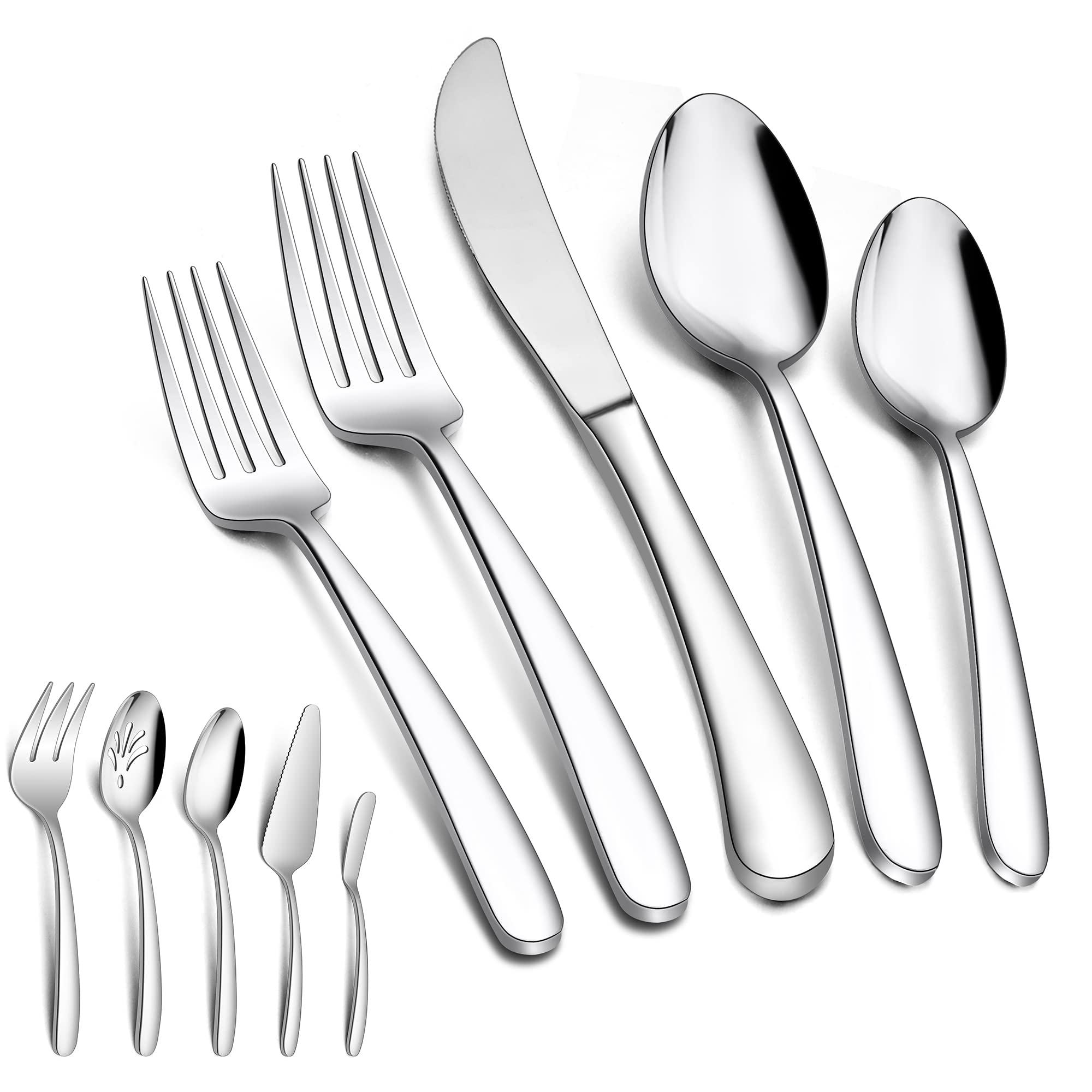 Premium 40-Piece Stainless Steel Flatware Set for 8 - Heavy Duty Silverware with Serving Utensils, Mirror Polished & Dishwasher Safe - Elegant Dining Cutlery for Home, Restaurants & Special Occasions