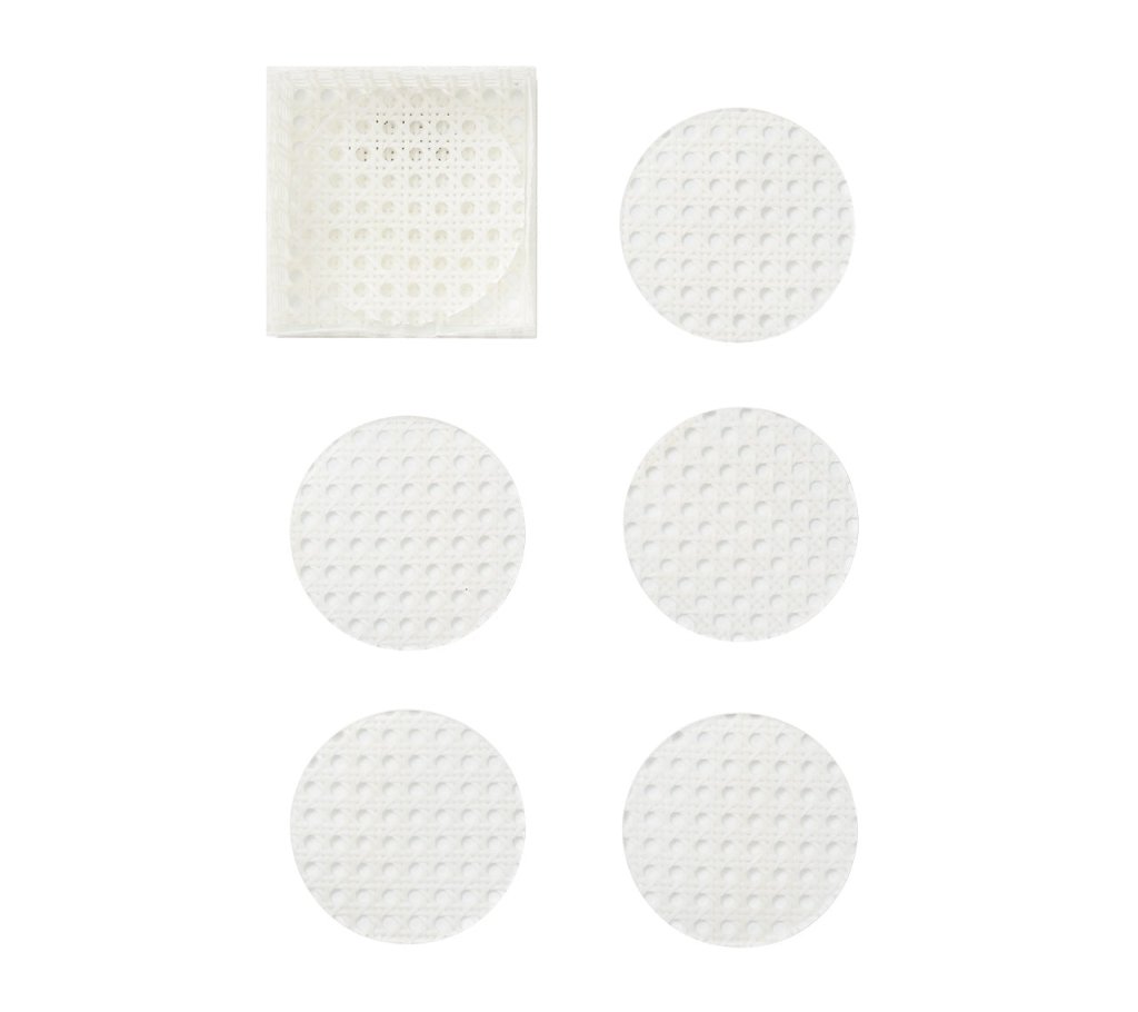 White Reed Coasters Set of 6 with Caddy - Natural Rattan Drink Coasters for Coffee Table, Dining Table & Home Decor