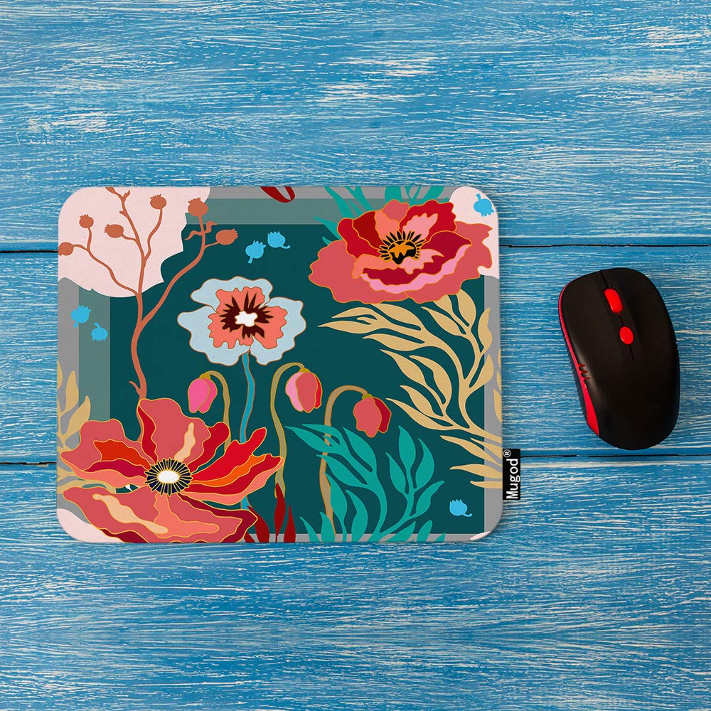 Poppy Flower Mouse Pad - Abstract Tropical Floral Design with Autumn Colors, Non-Slip Rubber Base Gaming Mouse Mat for Computer, Laptop, PC (9.5x7.9 Inch) - Perfect for Office, Home & Gaming Setup