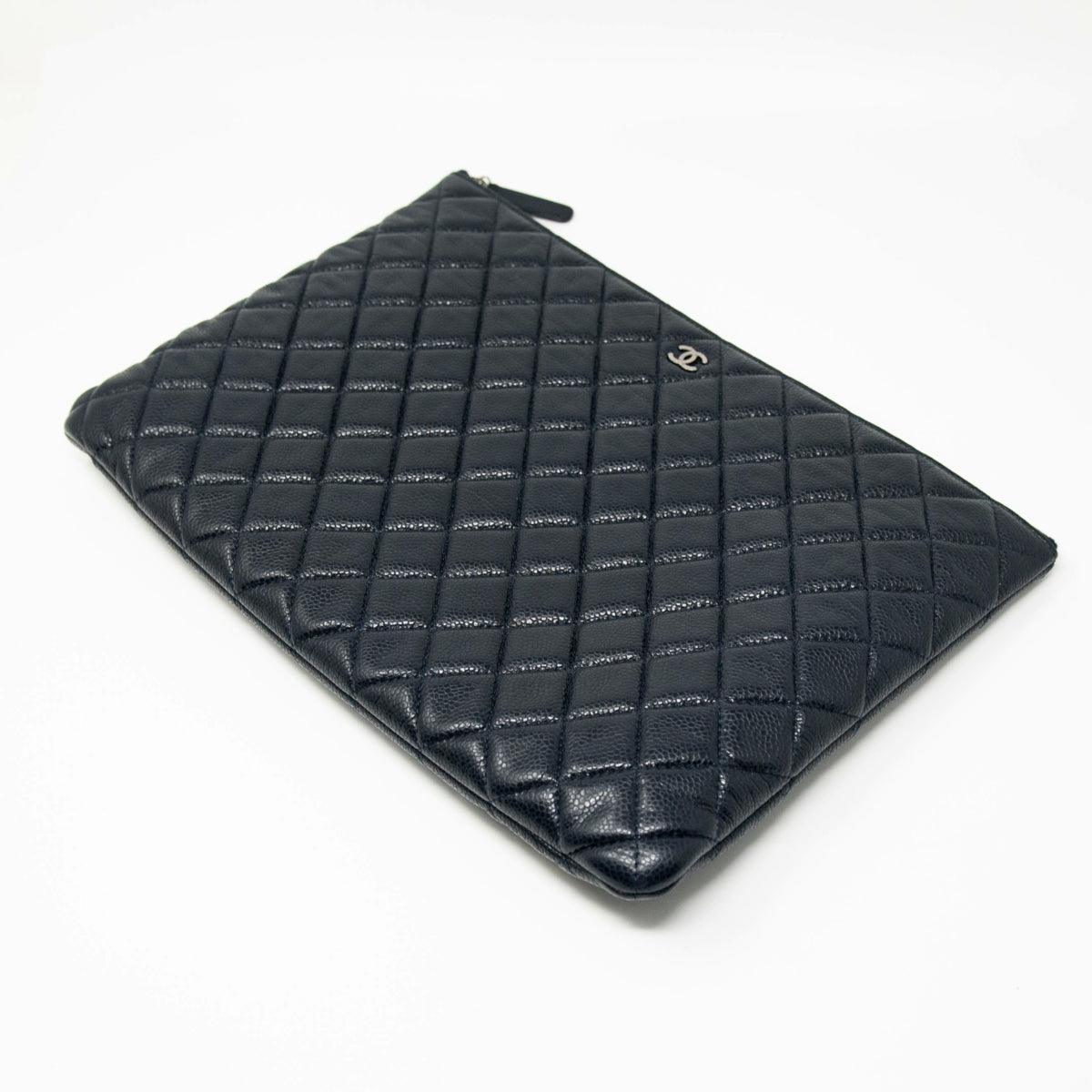 Chanel Navy Blue Medium O Case Pouch - Luxury Leather Cosmetic Bag for Women - Perfect for Travel, Makeup, and Everyday Essentials