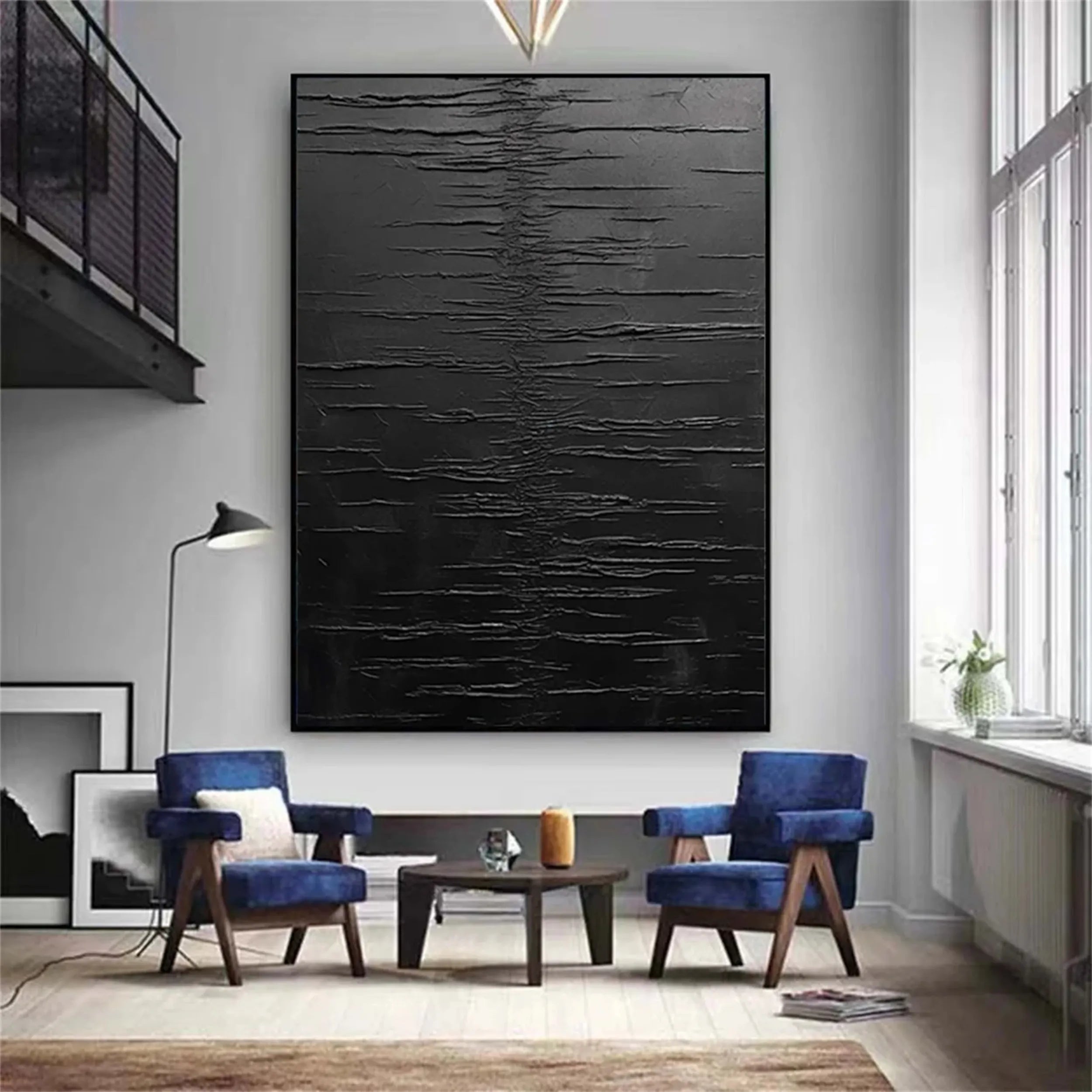 Black Minimalist Textured Painting Canvas - Modern Abstract Wall Art Decor for Living Room, Bedroom & Office - Premium Quality Artist Canvas #MZ079