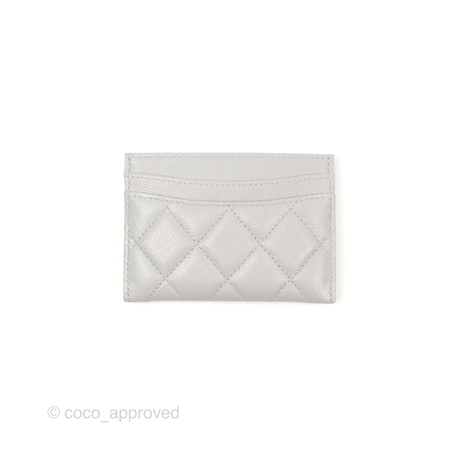 Chanel Classic Flat Card Holder in Grey Caviar Leather with Gold Hardware - Perfect for Everyday Use & Luxury Gift Giving