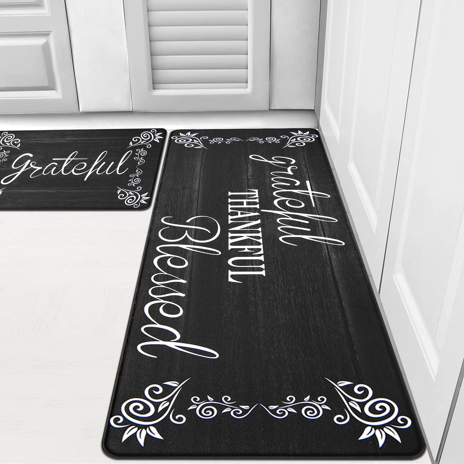 HEBE Anti-Fatigue Kitchen Mat Set of 2 - Non-Slip Cushioned Floor Mats, Waterproof Standing Desk Mat for Farmhouse, Office & Laundry - Perfect for Sink Areas, Cooking & Long Standing Work
