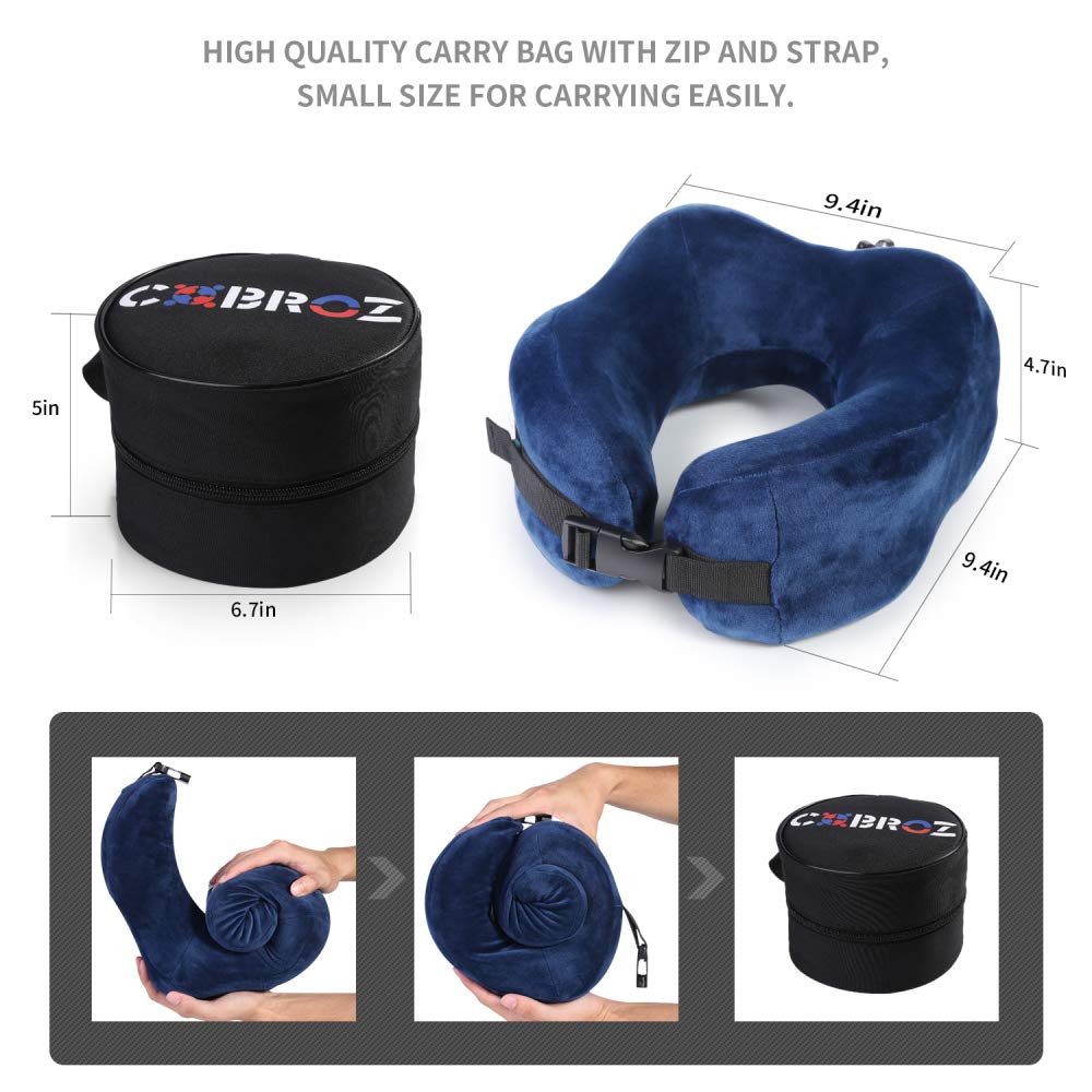 Ultra Comfort Memory Foam Travel Pillow - Thin Back Design with Head, Neck & Chin Support - Perfect for Airplane, Train & Car Rides - Ergonomic Travel Accessories for Long Flights & Road Trips (Blue)