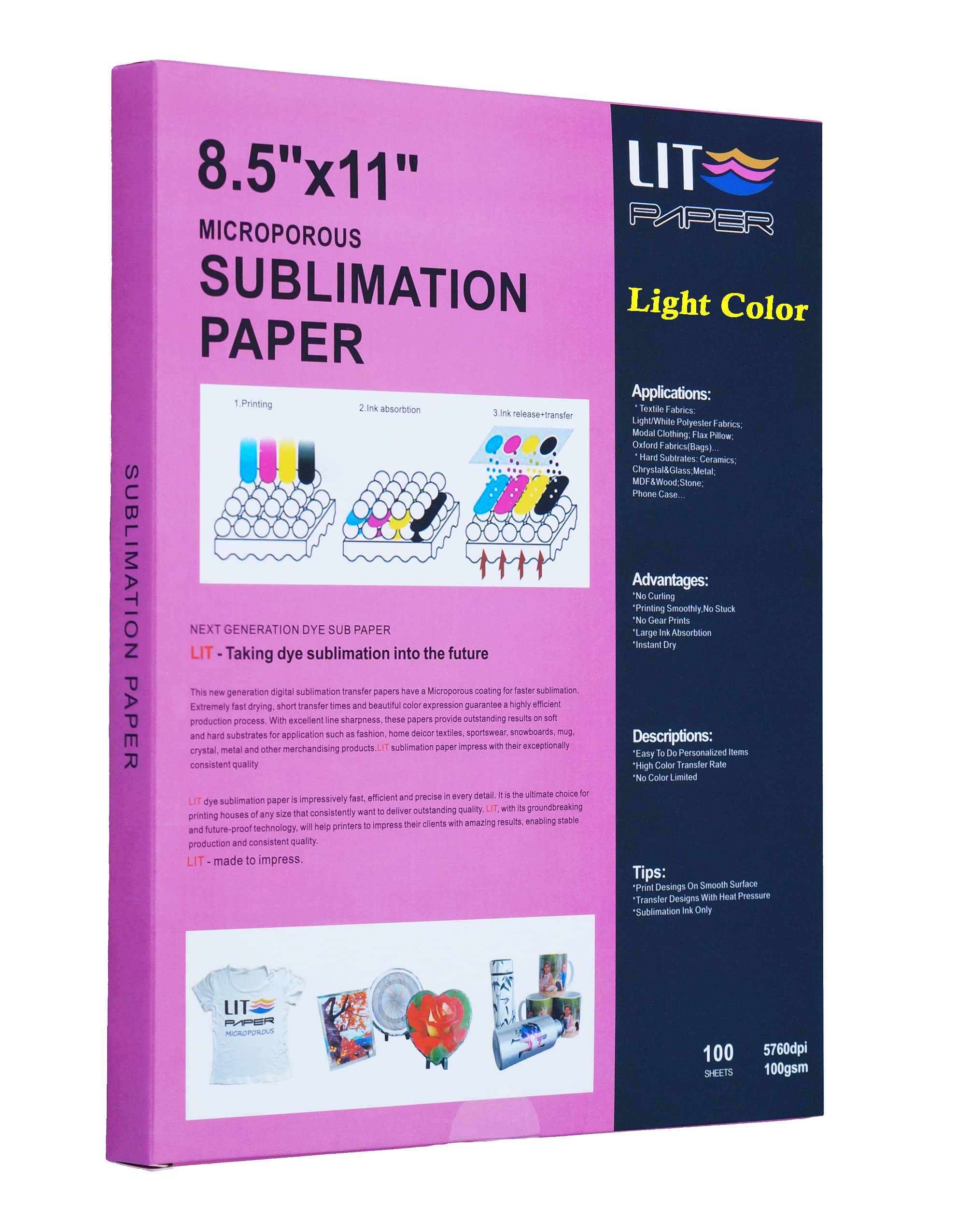 Premium Sublimation Paper 8.5 x 11 Inch - 100 Sheets 100gsm Heat Transfer Paper for Epson, Sawgrass, Ricoh & HP Inkjet Printers - Compatible with Sublimation Ink for DIY Mugs, Tumblers, T-shirts & Personalized Gifts - Perfect for Home Crafting & Small Business Printing