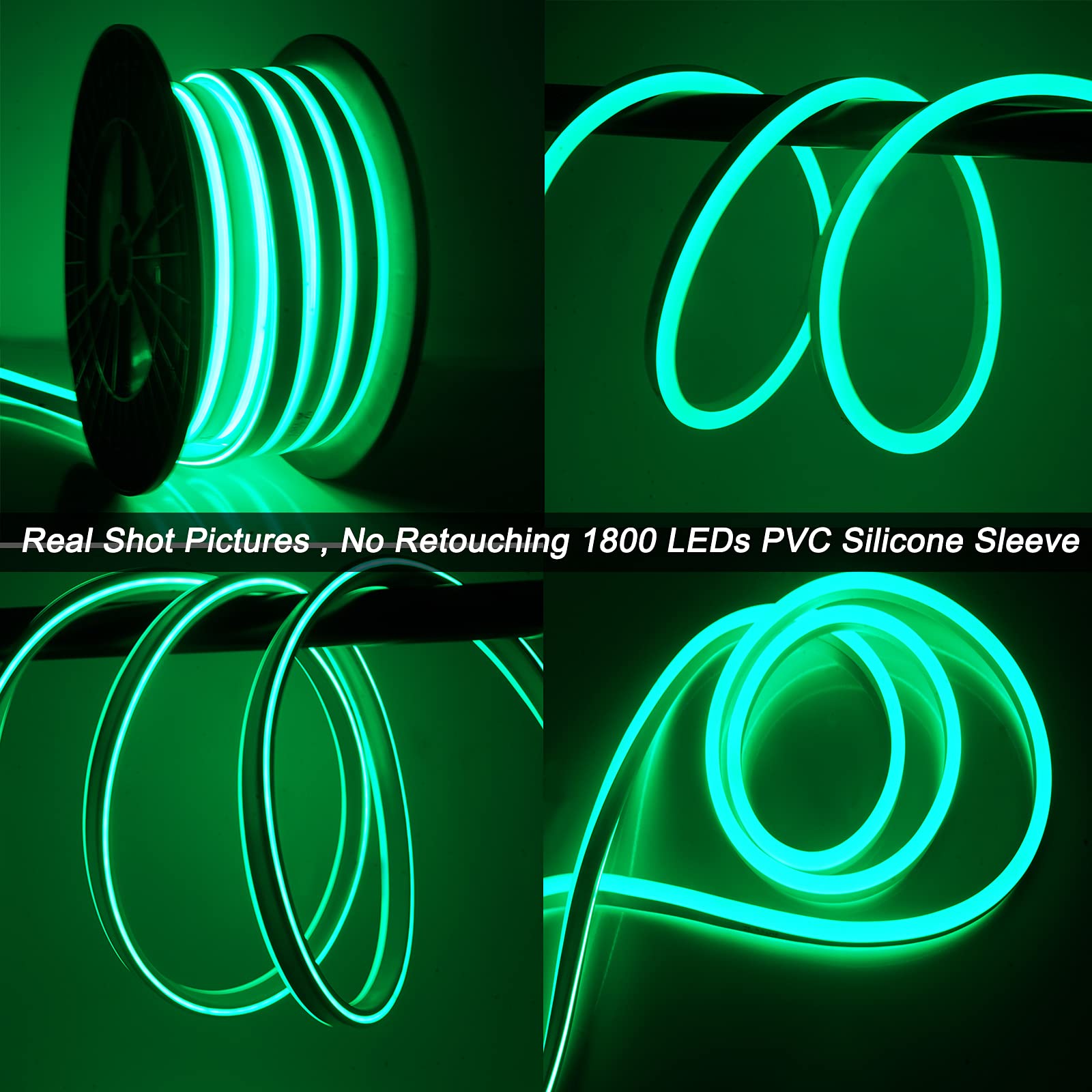 SURNIE 50ft LED Neon Strip Lights - Waterproof, Flexible, Cuttable & Connectable Rope Lights for Outdoor & Indoor Use (110V, Green) - Perfect for DIY Home Decor, Bars, Hotels, and Commercial Buildings - Create Stunning Neon Signs & Ambient Lighting