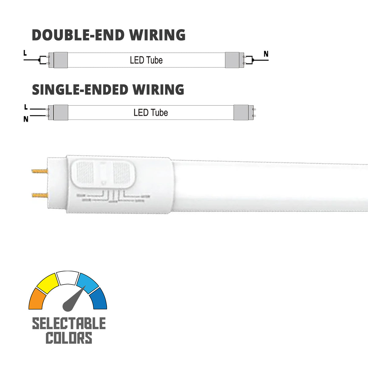 4ft LED T8 Tube Light - 12W, 1800 Lumens, 2700K-5000K Adjustable Color Temperature, Ballast Bypass, Single/Dual End Powered - Perfect for Office, Garage, Warehouse & Home Lighting