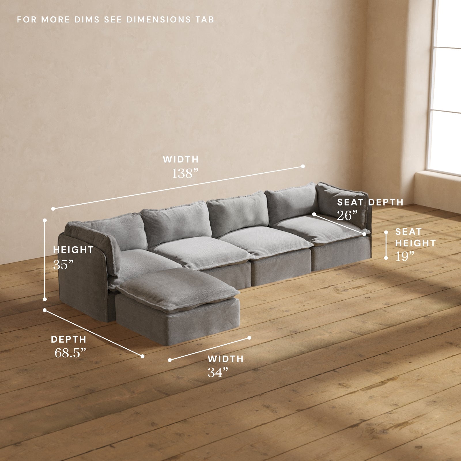 Modular Performance 4-Seater Sectional Sofa in Ash Gray | Modern L-Shaped Living Room Furniture for Family Gatherings & Movie Nights