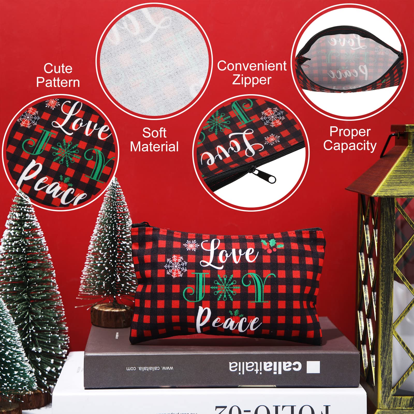 Saintrygo 30-Piece Christmas Makeup Gift Set - Plaid Cosmetic Bags with Snowman & Reindeer Designs (Multicolor) - Perfect for Holiday Party Favors, Stocking Stuffers & Secret Santa Gifts