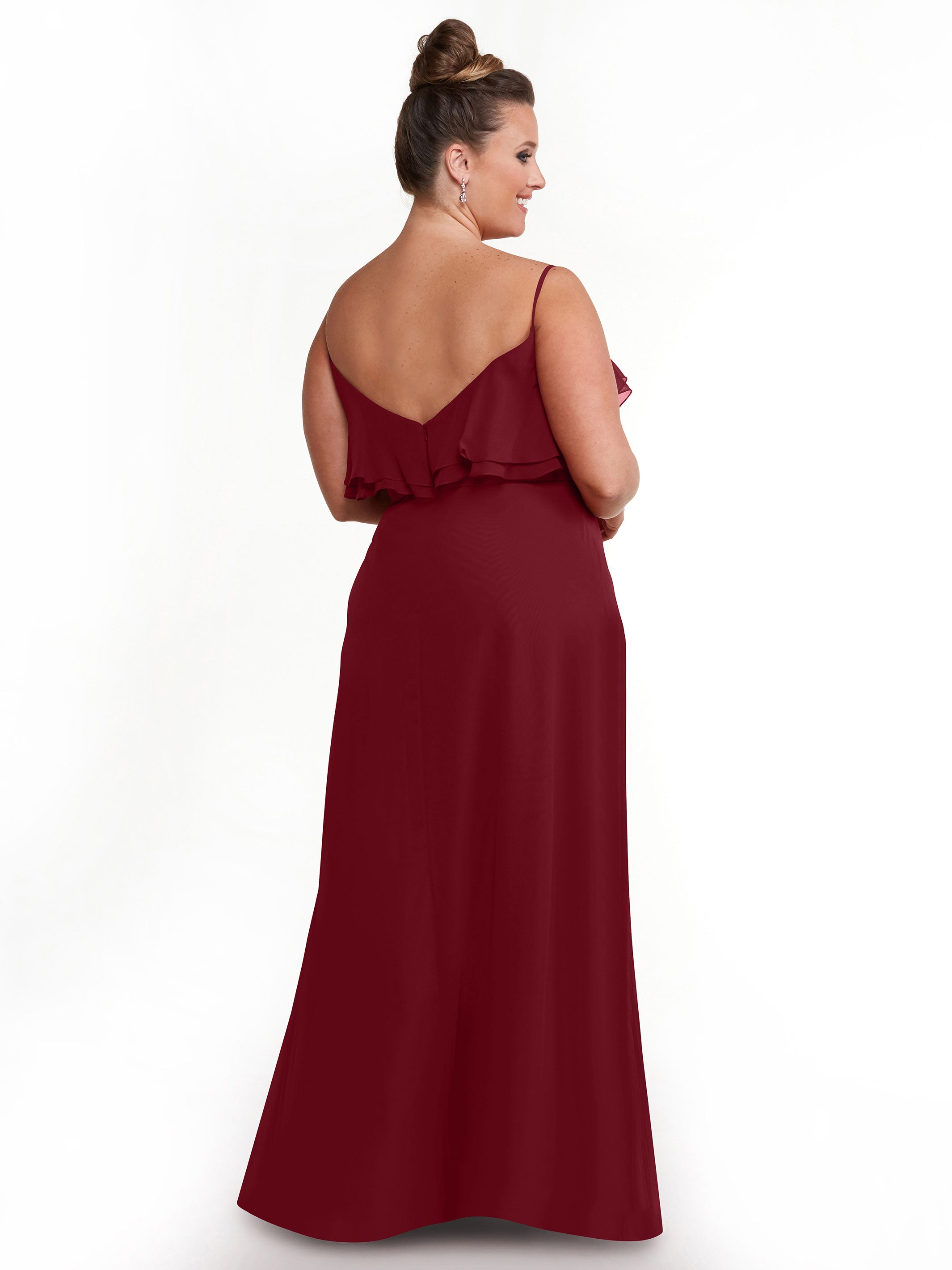 Elegant 80146 Sheath Chiffon Bridesmaid Dress with Ruffled Neckline - Perfect for Weddings, Formal Events & Special Occasions