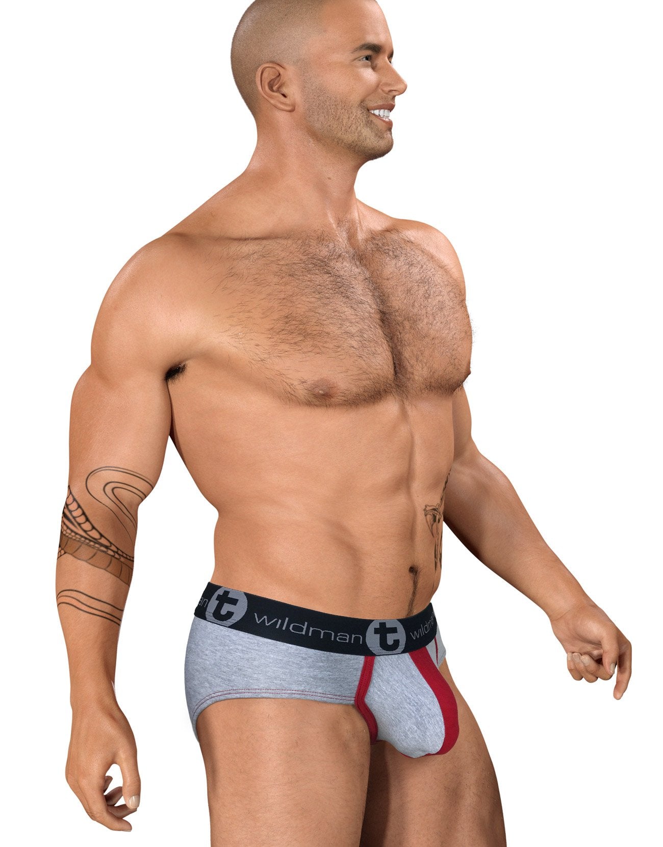WildmanT Stretch Cotton Big Boy Pouch Brief Underwear - Soft Breathable Gray/Red Boxer Briefs for Men - Perfect for Sports, Gym & Everyday Comfort