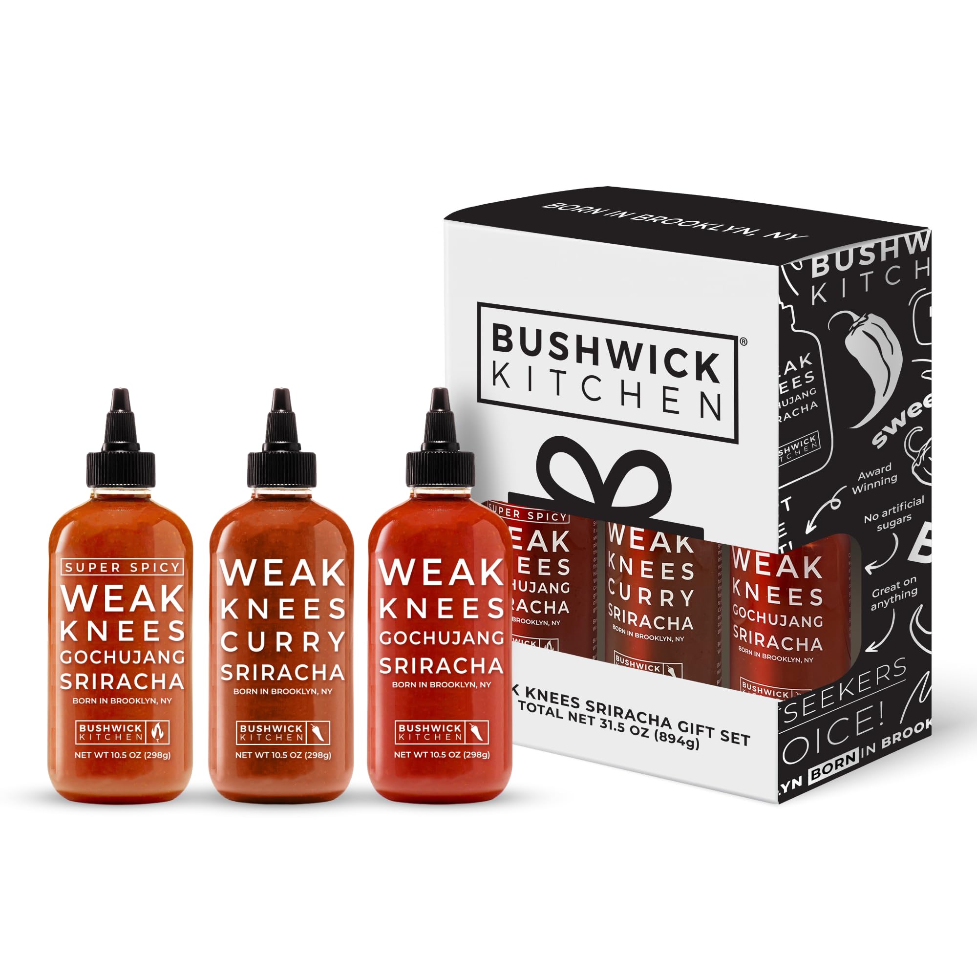 Bushwick Kitchen Sriracha Gift Set - 3 Hot Sauces & Recipes for Cooking