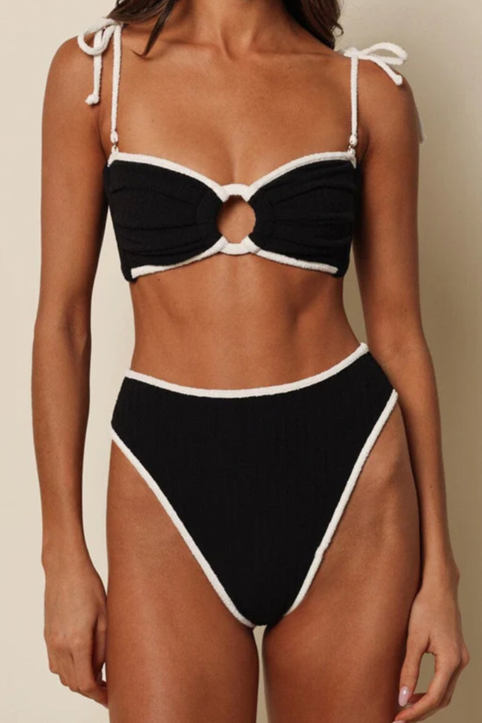 Montce Women's Paula Bikini Bottom - Black with Cream Binding - Soft Terry Rib Fabric - Perfect for Beach Vacations, Pool Parties & Summer Getaways