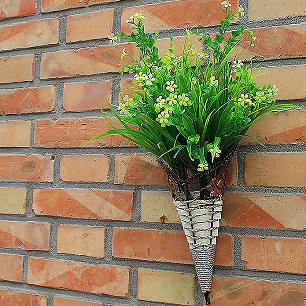 White Wicker Woven Wall-Mounted Flower Pot Holder - Hanging Plant Basket for Home & Garden Decor | Perfect for Indoor Herb Gardens, Balcony Greenery & Patio Decorations
