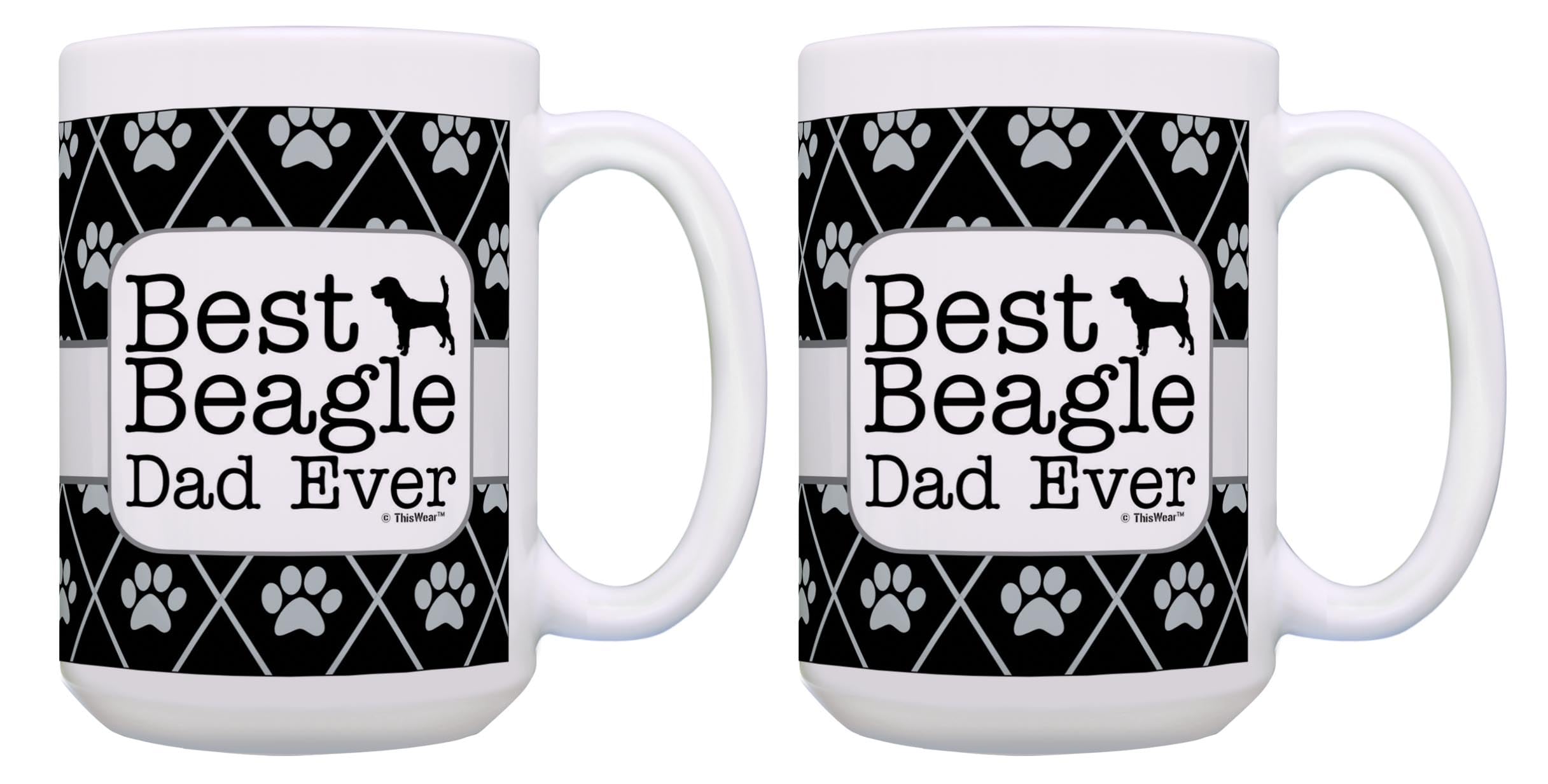 Best Beagle Dad Ever - 2 Pack 15oz Ceramic Coffee Mugs Set for Dog Lovers, Beagle Themed Gifts for Men - Perfect for Father's Day, Birthday & Office Use