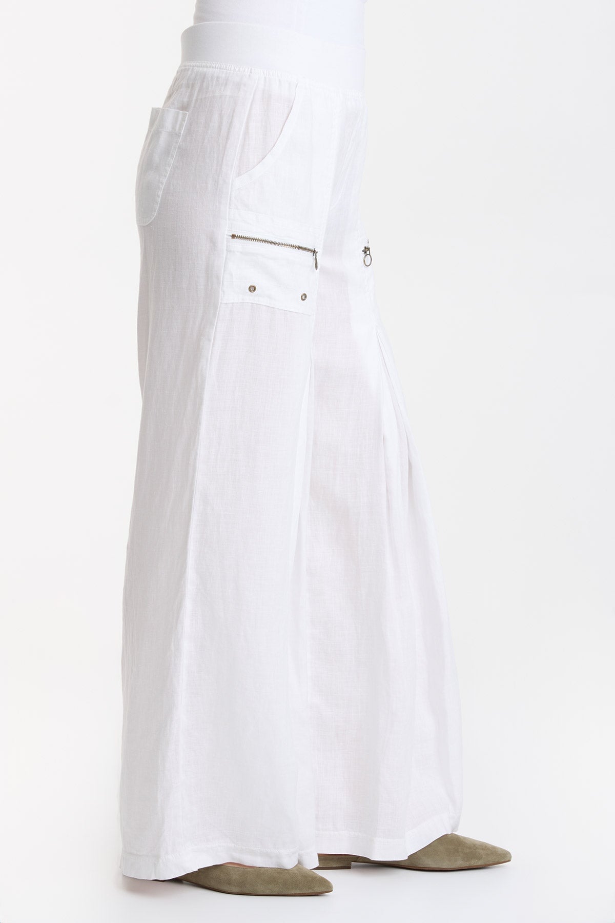Darja Women's Wide Leg White Pants - Comfortable High Waisted Linen Trousers for Casual Wear, Office & Summer Outfits