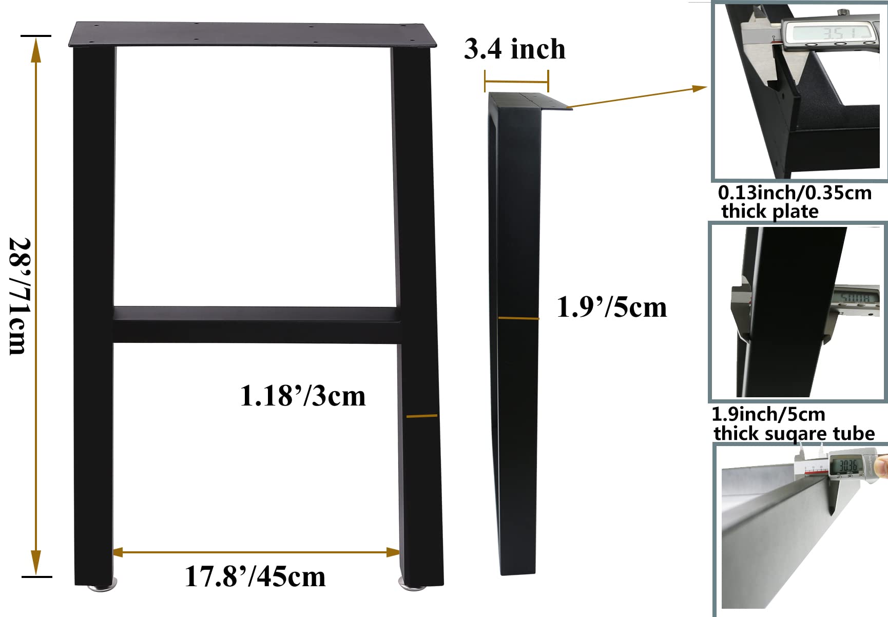 Heavy Duty Metal Table Legs Set of 2 - 28