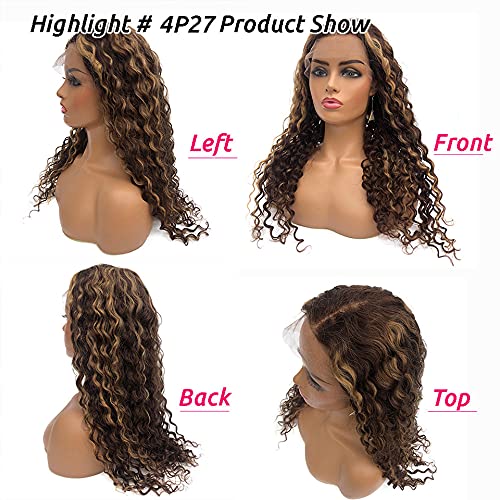 Smavida Ombre 13x4 HD Lace Front Wigs Human Hair - Pre Plucked 4/27 Honey Blonde Highlight Water Wave Lace Frontal Wig for Women - 180% Density Deep Curly Glueless Human Hair Wig for Daily Wear & Special Occasions