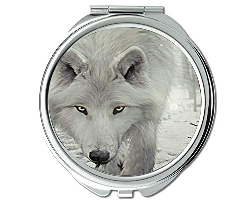 YENDOSTEEN Small Animal Wolf Figure Pocket Mirror - 1X & 2X Magnifying, Portable Compact Mirror for Makeup, Travel, and Handbag (Perfect Gift for Women & Teens)