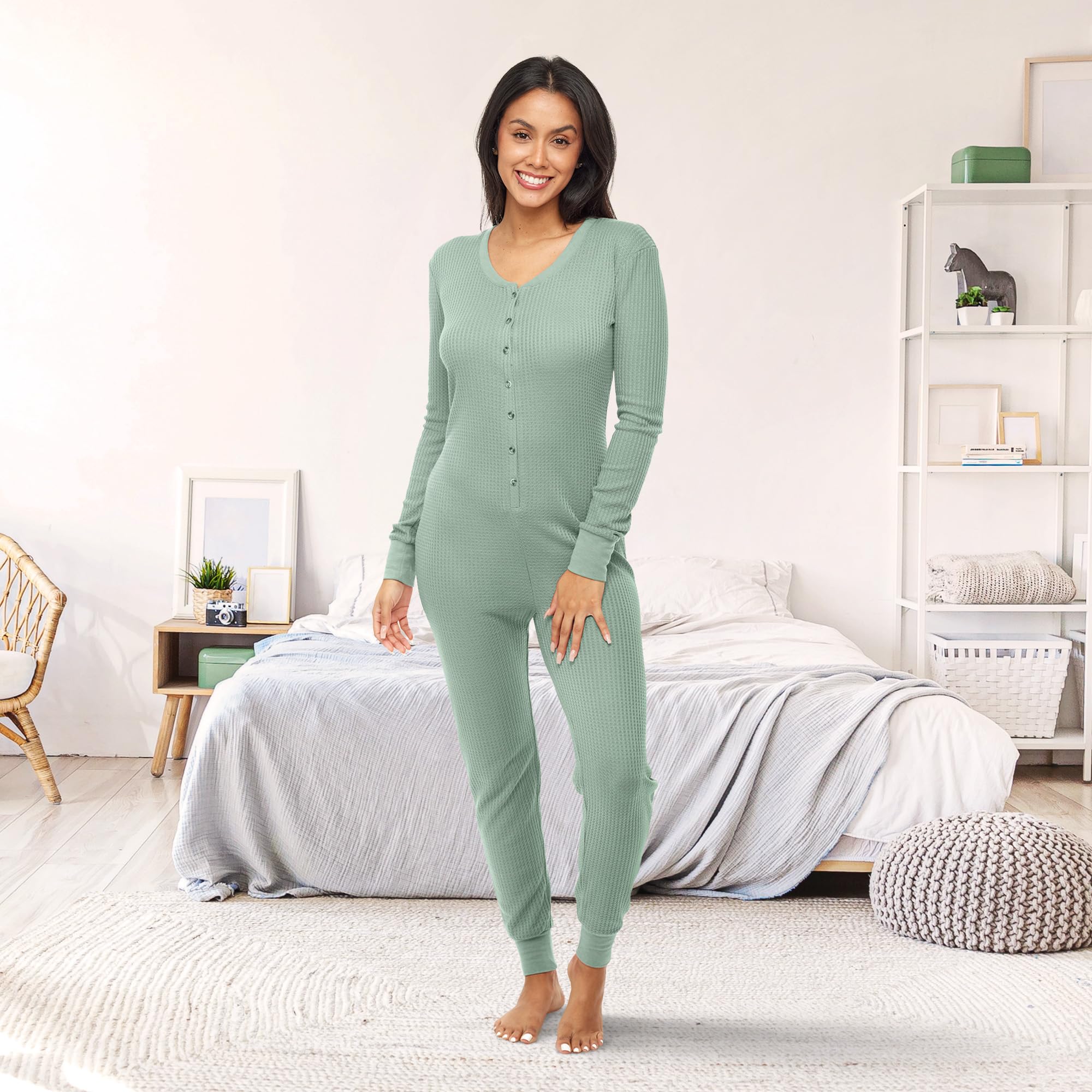 Alexander Del Rossa Women's Soft Ribbed Waffle Knit Button-Up Pajama Onesie - Cozy Jumpsuit Romper for Adults | Perfect for Lounging, Sleepwear & Winter Comfort