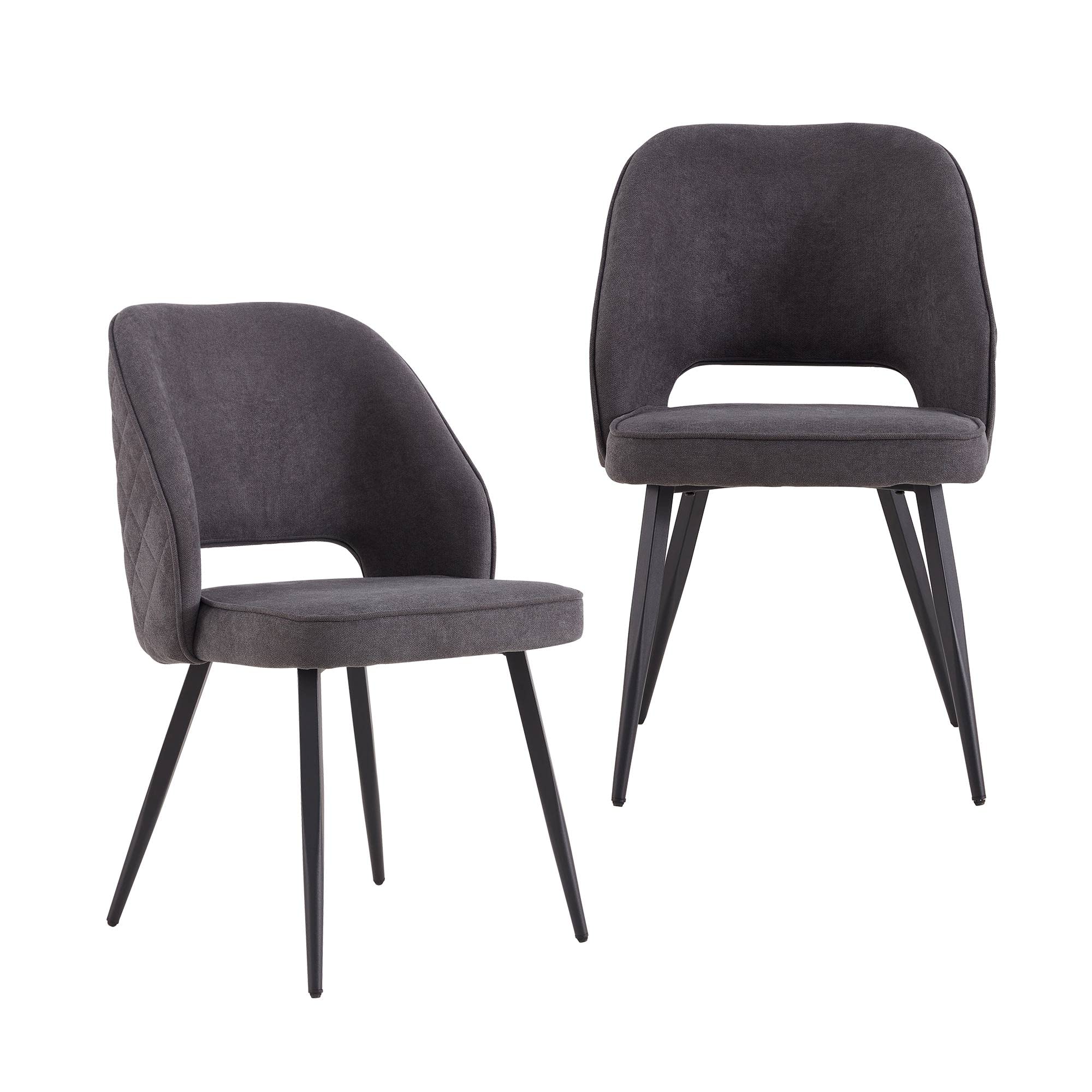 FURNITO Modern Dining Chairs Set of 2 - Mid Century Upholstered Accent Chairs with Metal Legs, Armless Leisure Chairs for Kitchen, Living Room & Home Office - Soft Faux Suede Fabric in Grey | Perfect for Small Spaces, Breakfast Nooks & Contemporary Dining Areas
