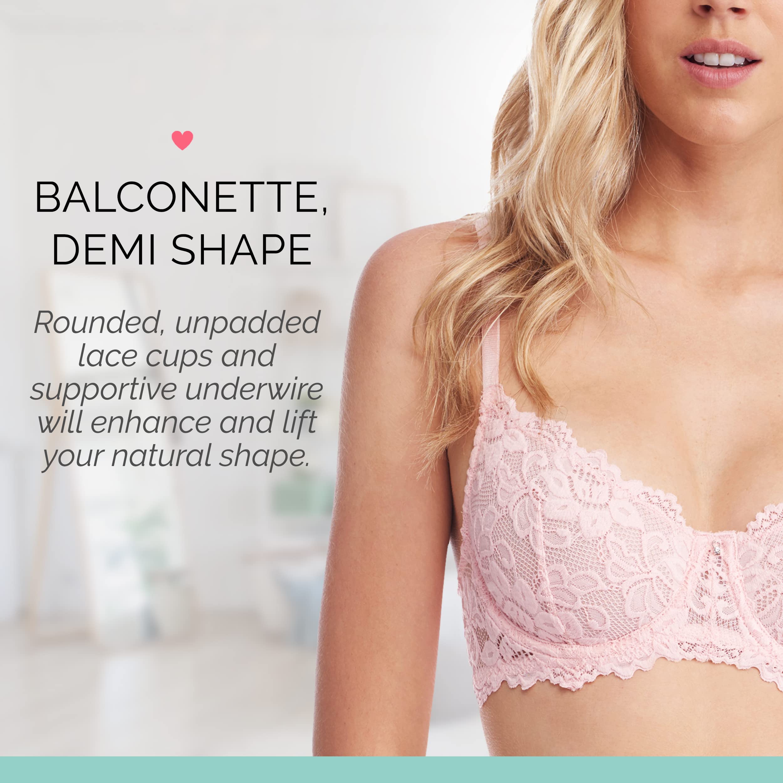 Emma Underwire Lace Bra for Women - Unpadded Sheer Balconette Demi Lingerie | Comfortable Everyday Wear for Work, Date Night & Special Occasions