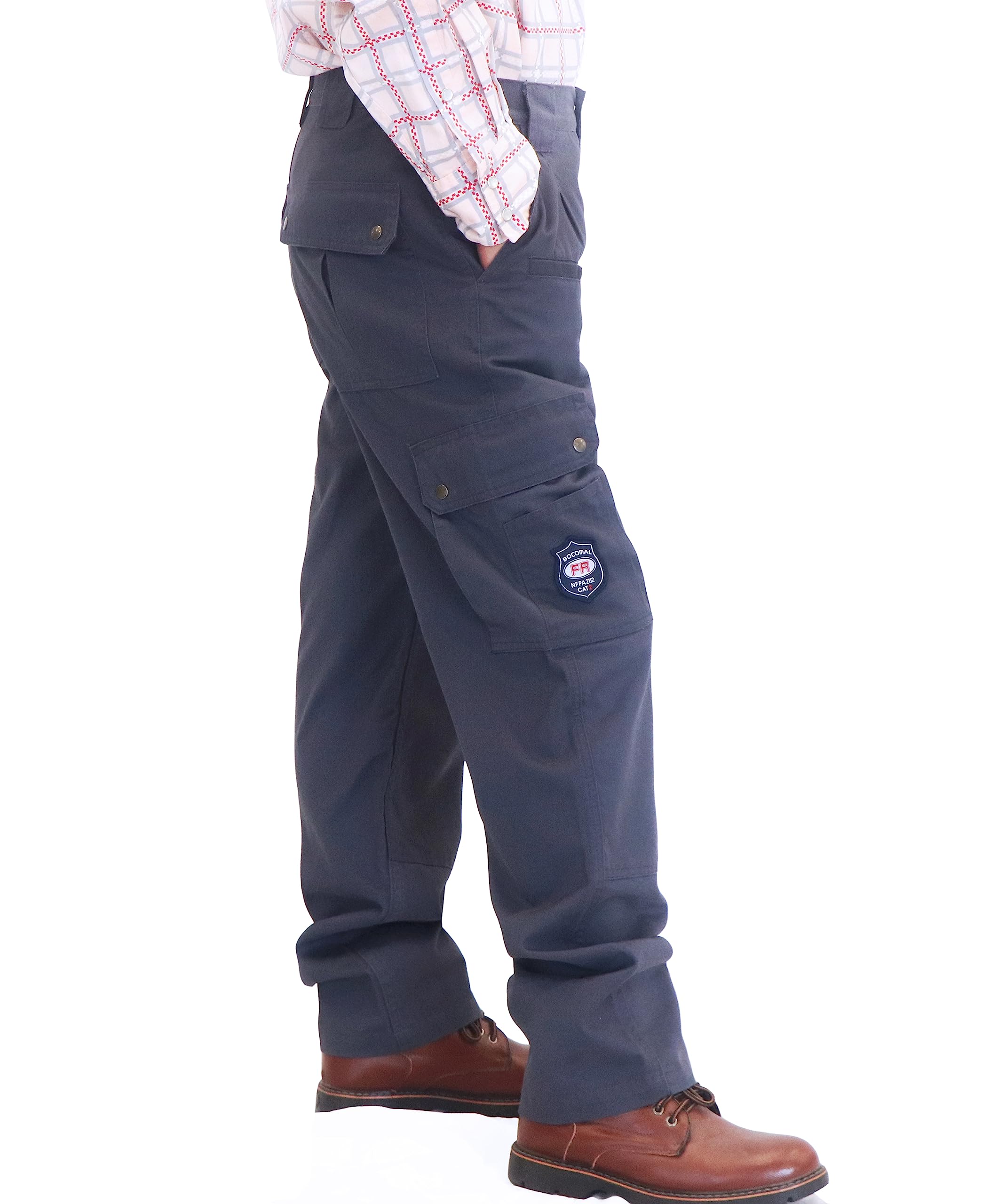 BOCOMAL Men's FR Cargo Pants - 100% Cotton 7.5oz Flame Resistant Work Pants for Utility & Safety | Ideal for Electricians, Welders & Industrial Workers