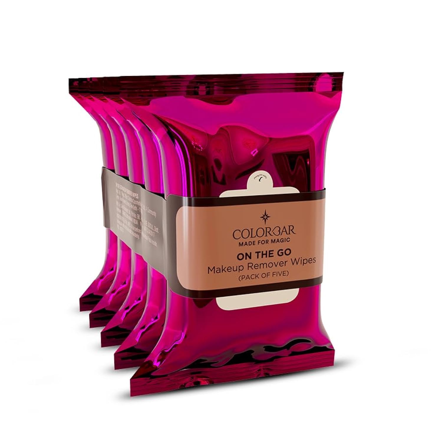 Colorbar On the Go Makeup Remover Wipes - 5 Pack | Gentle & Effective Cleansing for Face & Eyes | Perfect for Travel, Gym & Quick Refresh