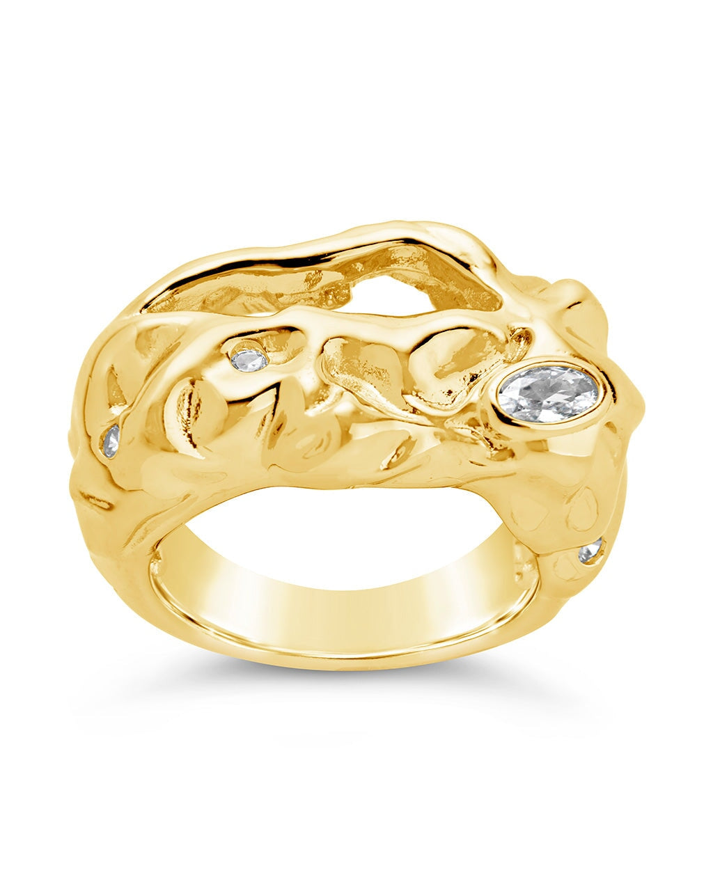 Sasha CZ & Molten Metal Band Ring for Women - Elegant Cubic Zirconia & Sterling Silver Stackable Ring - Perfect for Everyday Wear, Gift Giving & Special Occasions